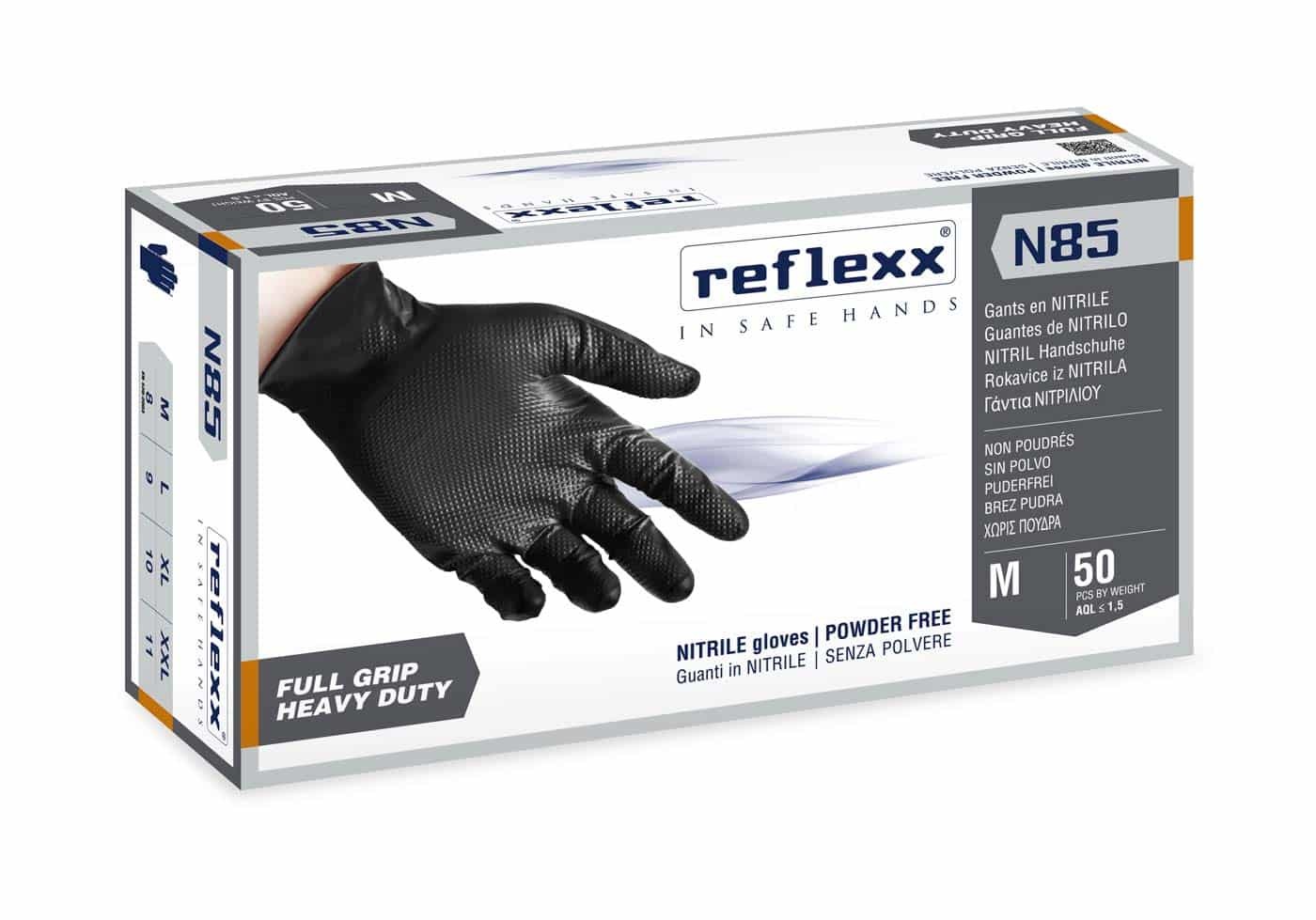 Guanti in nitrile Reflexx N85 colore nero per meccanici