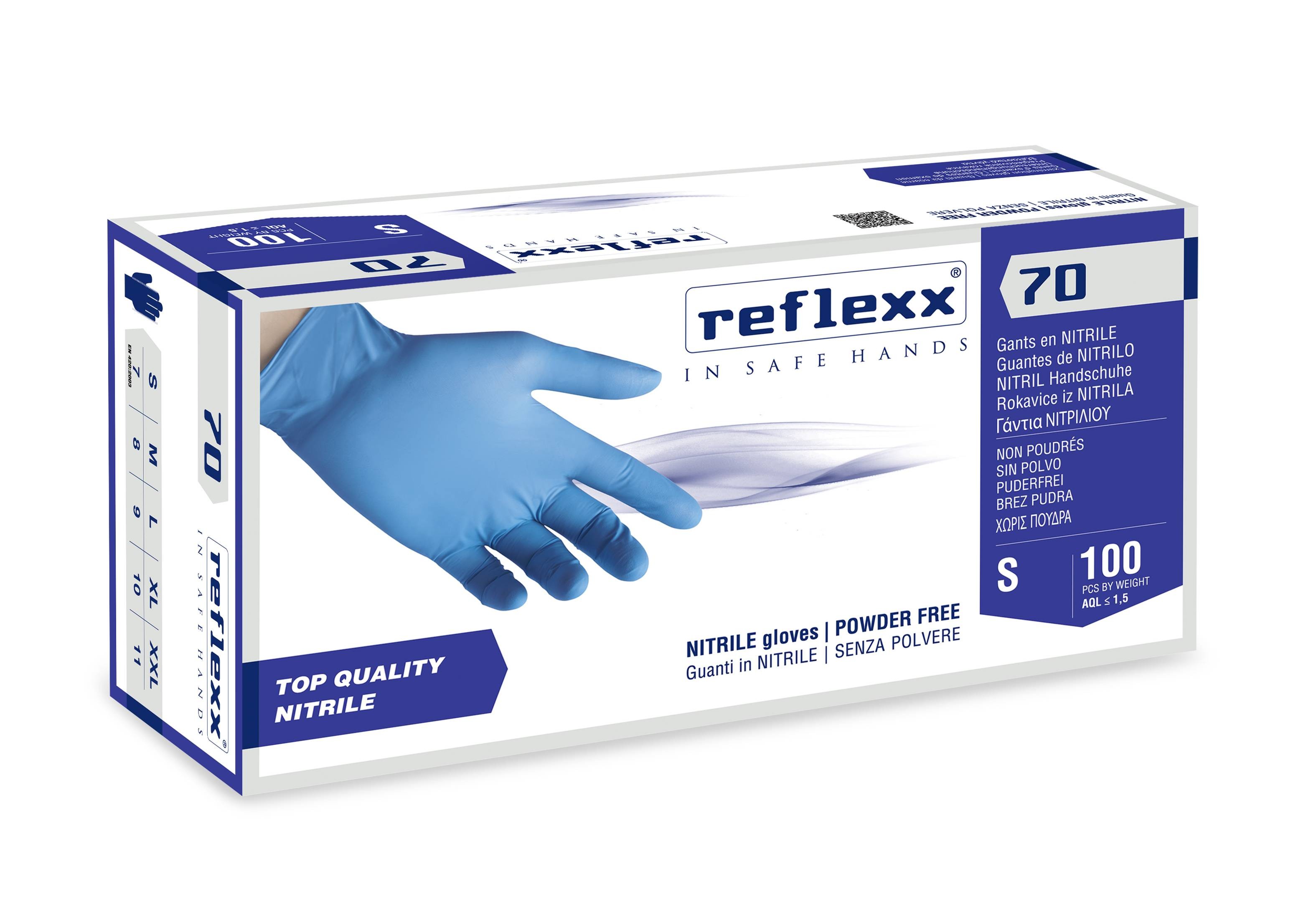Guanti in nitrile di qualità top Reflexx 70 BLU senza polvere - 100 Pezzi