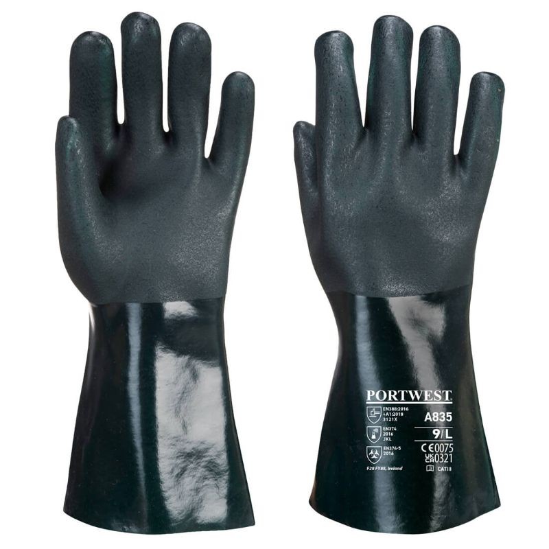 12 Paia - Guanti da Lavoro PVC a Doppia Armatura 35cm - A835 Portwest