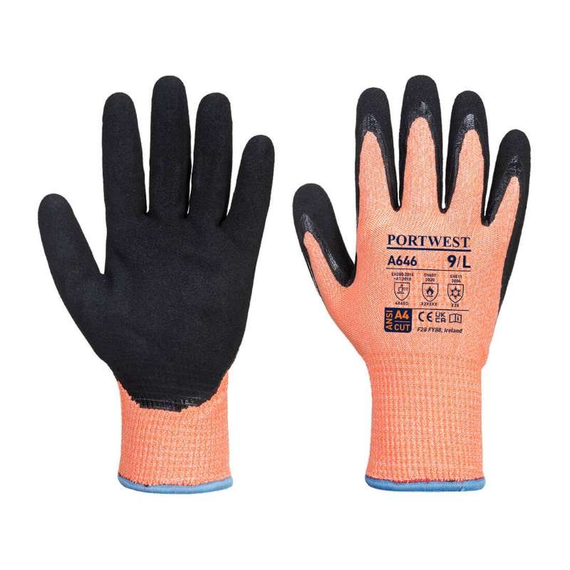 12 Paia - Guanti da Lavoro Antitaglio Vis-Tex invernale HR Nitrile - A646 Portwest