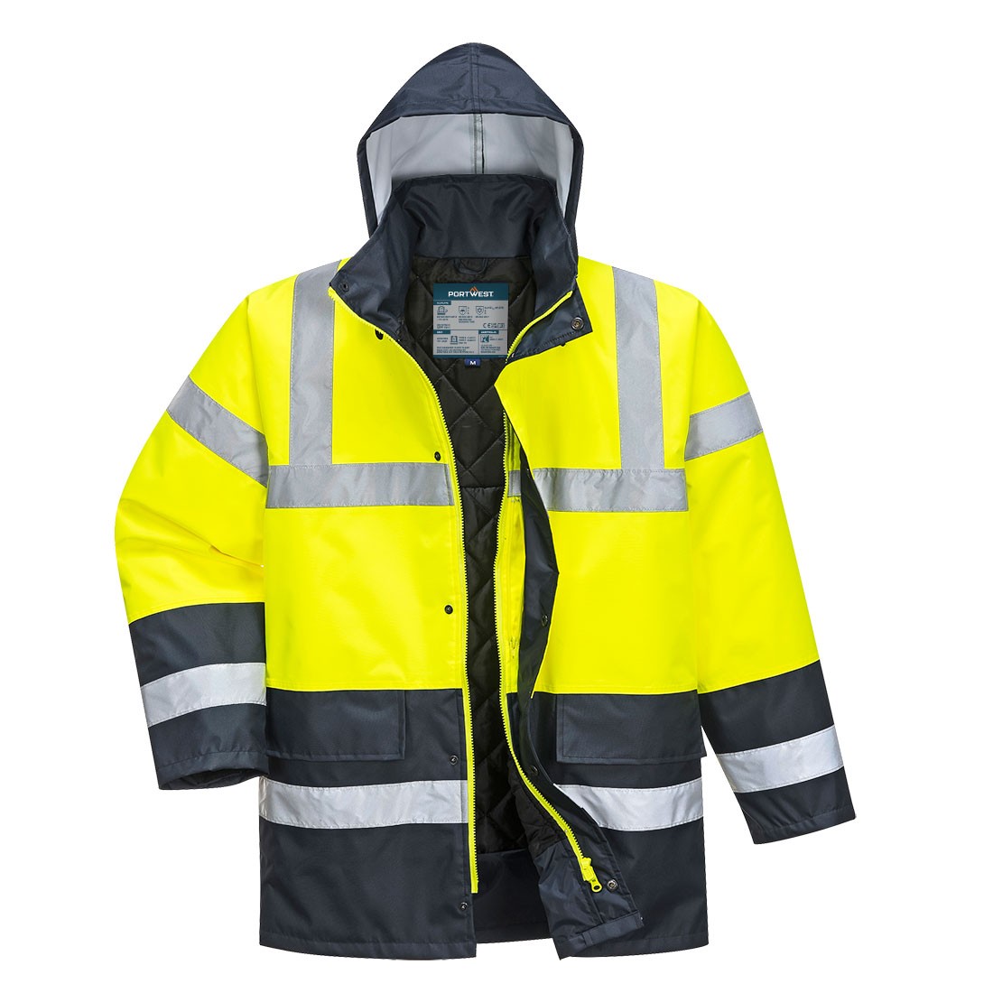 Fuori tutto - Giacca da Lavoro Portwest Alta Visibilità ES466 Impermeabile Multitasche Taglia XS Colore Giallo Fluo Blu Navy