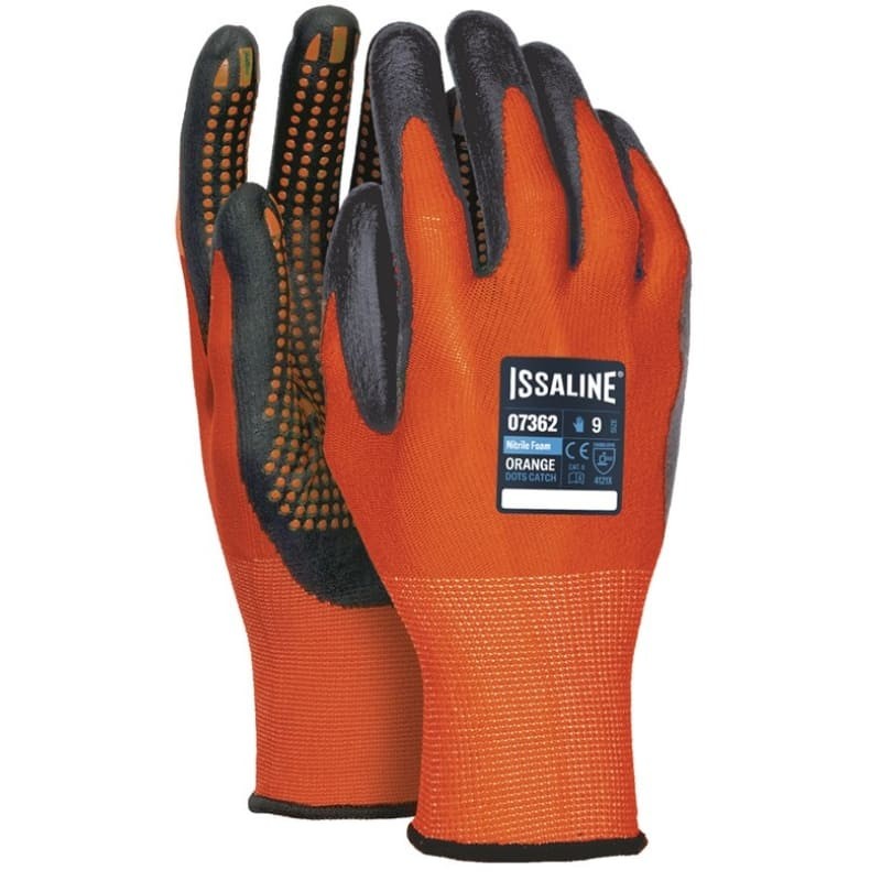 12 Paia - Guanti da lavoro Orange Dots in Nitrile - Issa Line 07362