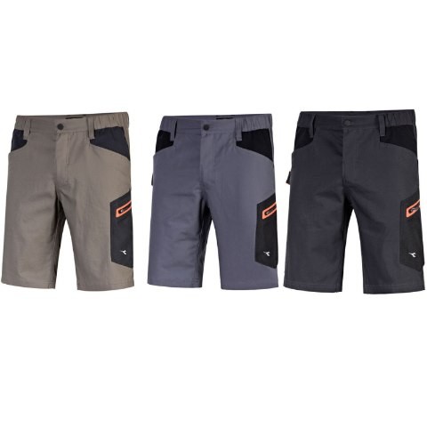Fuori tutto - Bermuda da lavoro Multitasche Diadora Stretch 2.0 702.183058 Colore Grigio Acciaio Taglia S