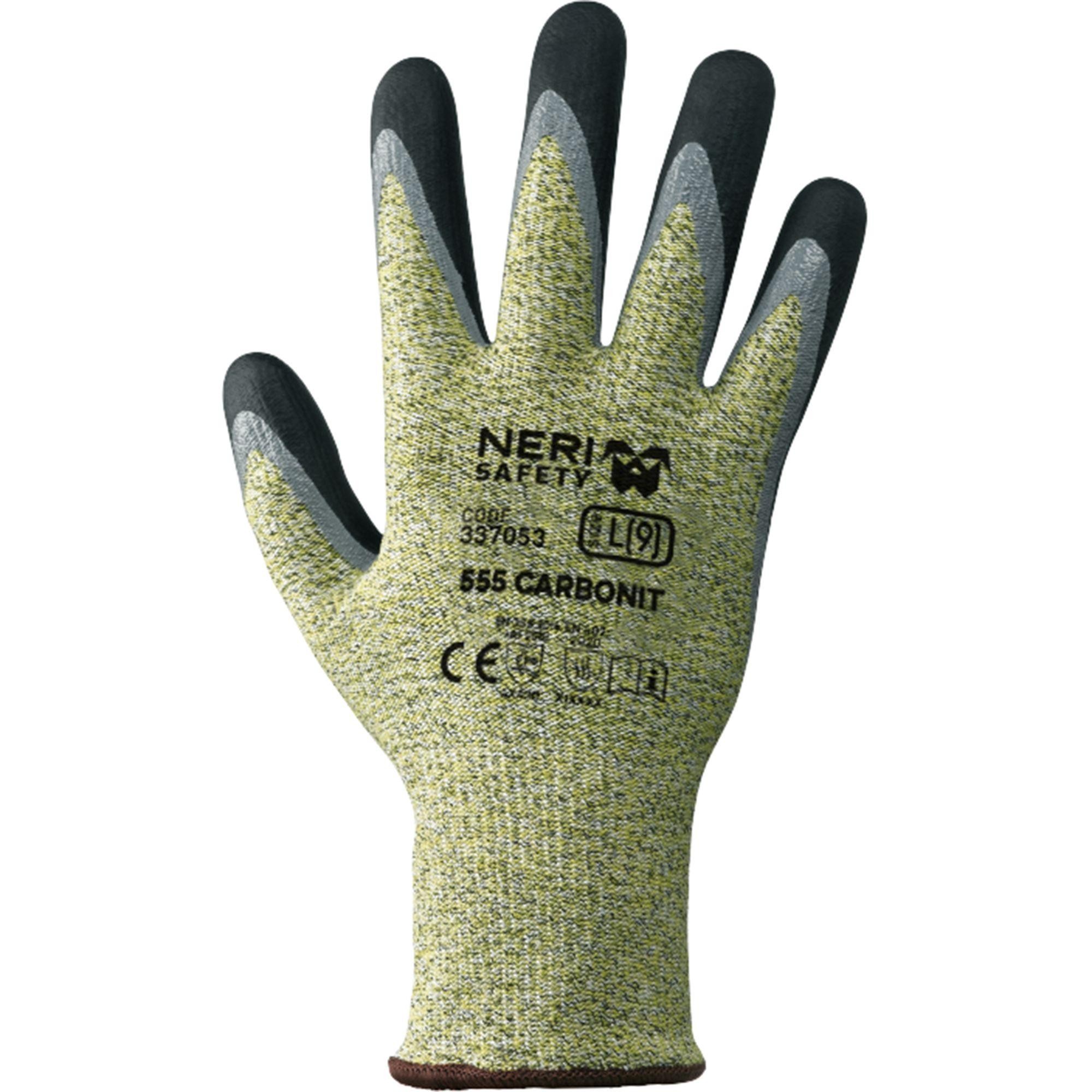 12 Paia - Guanti da Lavoro Carbonit Antitaglio con Dyneema/Composto Nitrilico Neri 337053