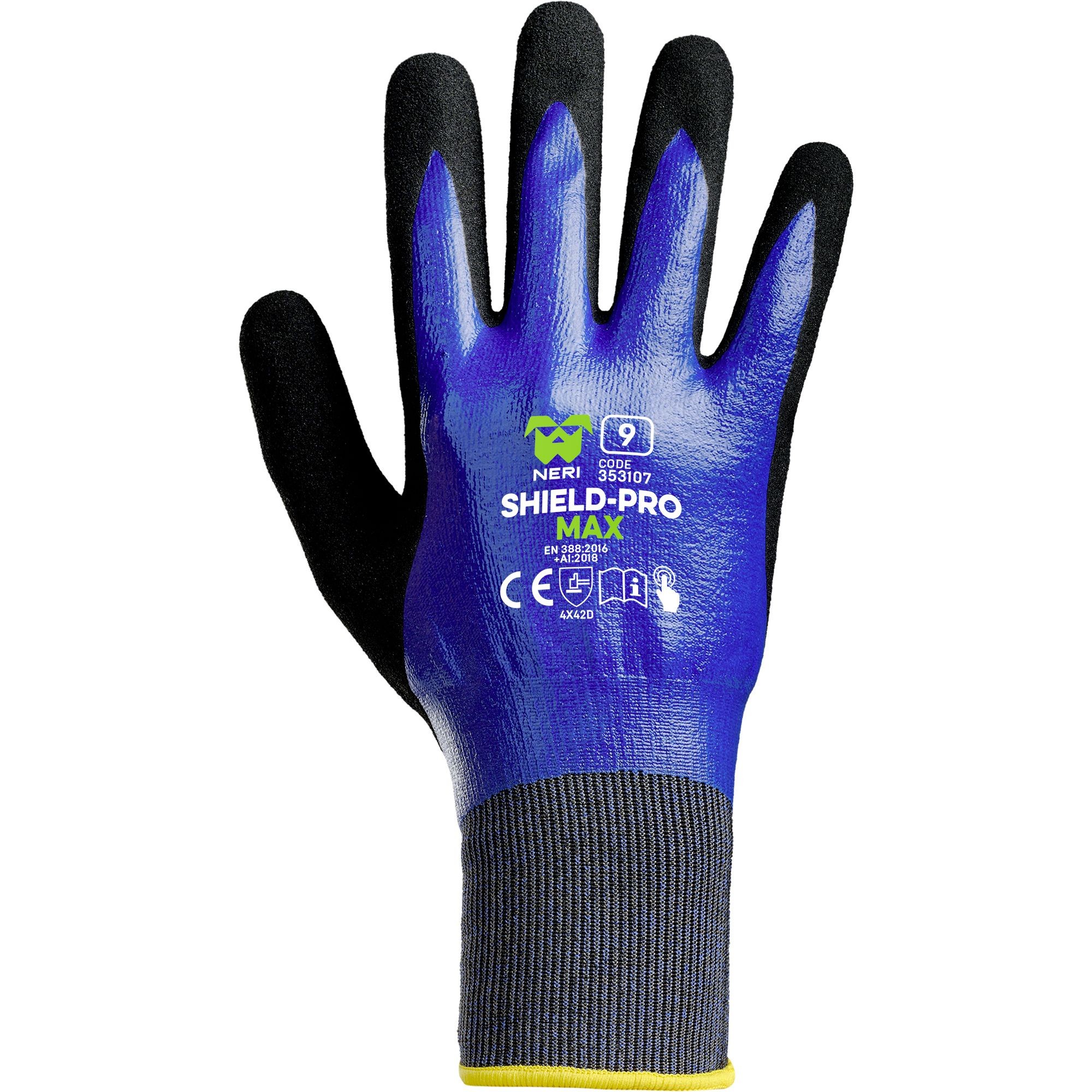 12 paia - Guanti da Lavoro Shield-Pro Max in UHMWPE-Poliestere-Elastan/Nitrile Neri 353107