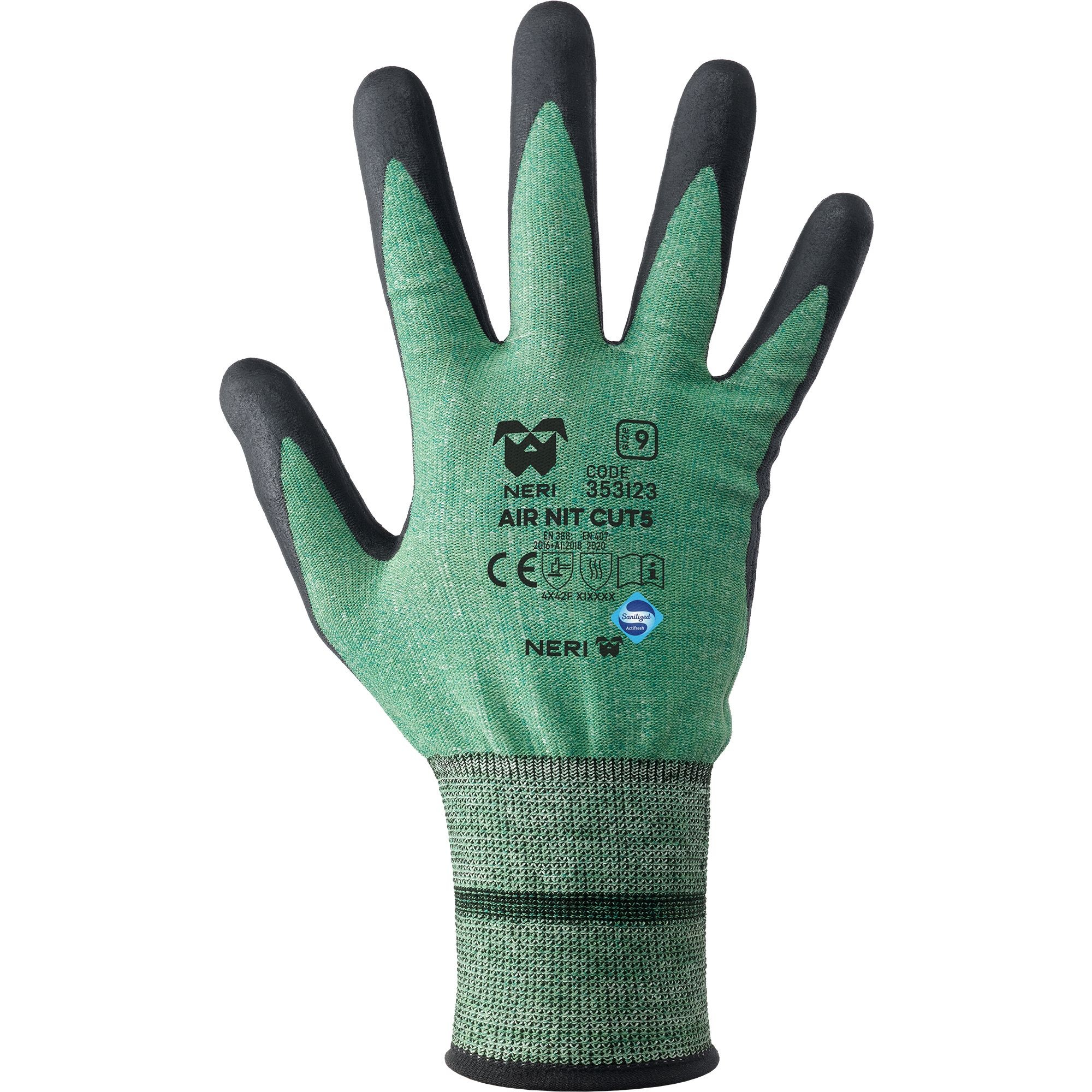 12 Paia - Guanti da Lavoro Air Nit Cut5 in Fibre Antitaglio + Nylon/Nitrile Orra Comfort Neri 353123