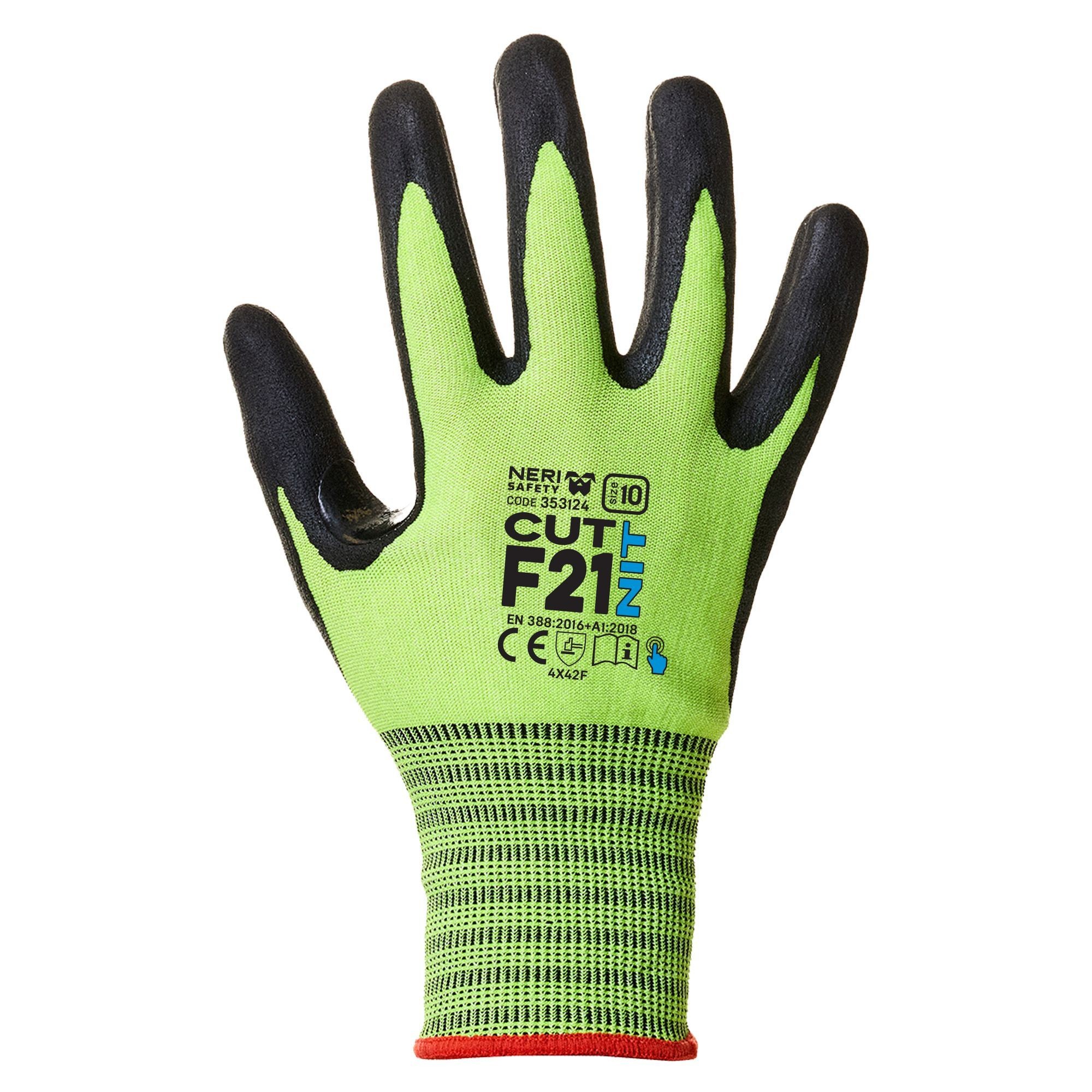 12 Paia - Guanti da Lavoro Cut F21 Nit Antitaglio in Nylon - Spandex - Tungsteno/ Nitrile Neri 353124