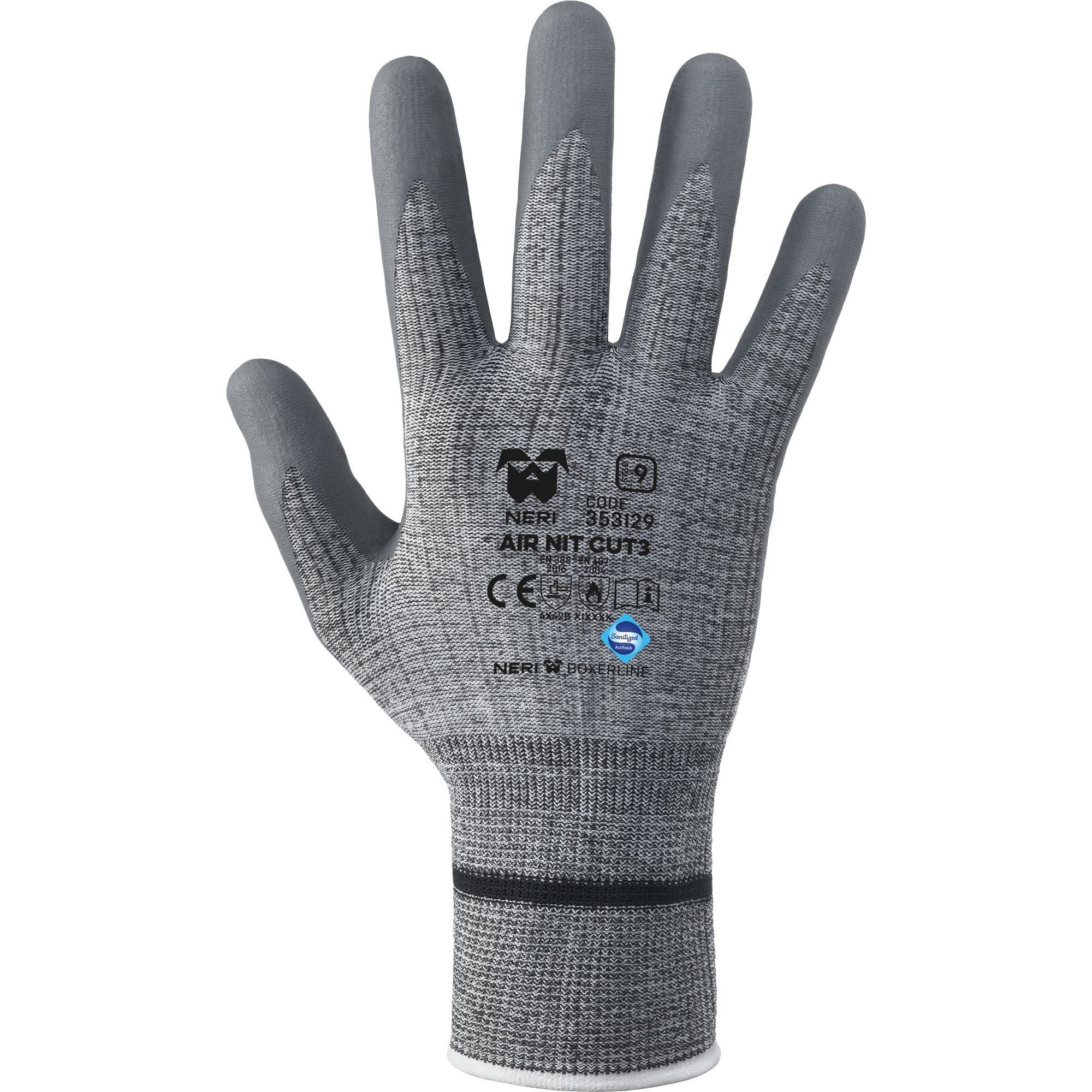 12 Paia - Guanti da Lavoro Air Nit Cut3 Antitaglio in Fibre Antitaglio in Nylon/Nitrile Neri 353129