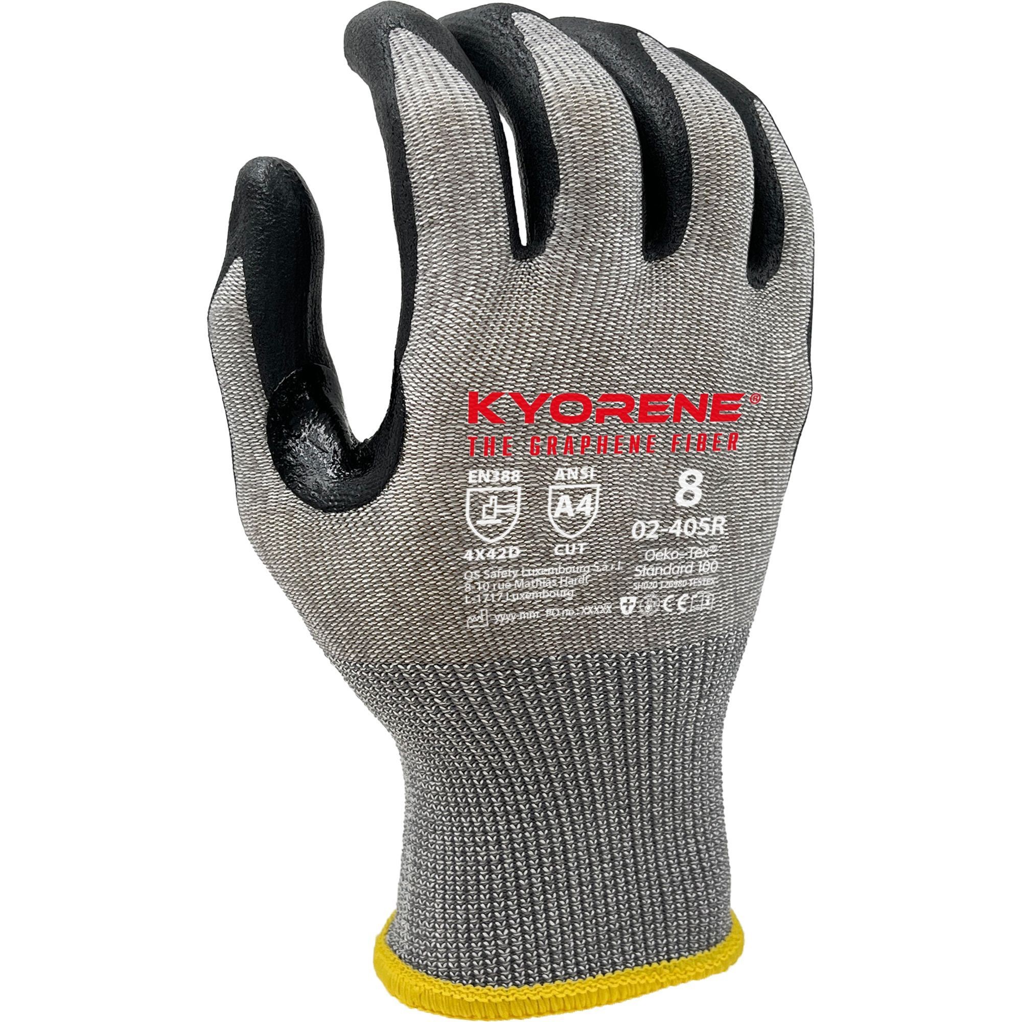 12 Paia - Guanti da Lavoro 02 - 405R Kyorene Antitaglio in Filato di Grafene e Nitrile Neri 353131