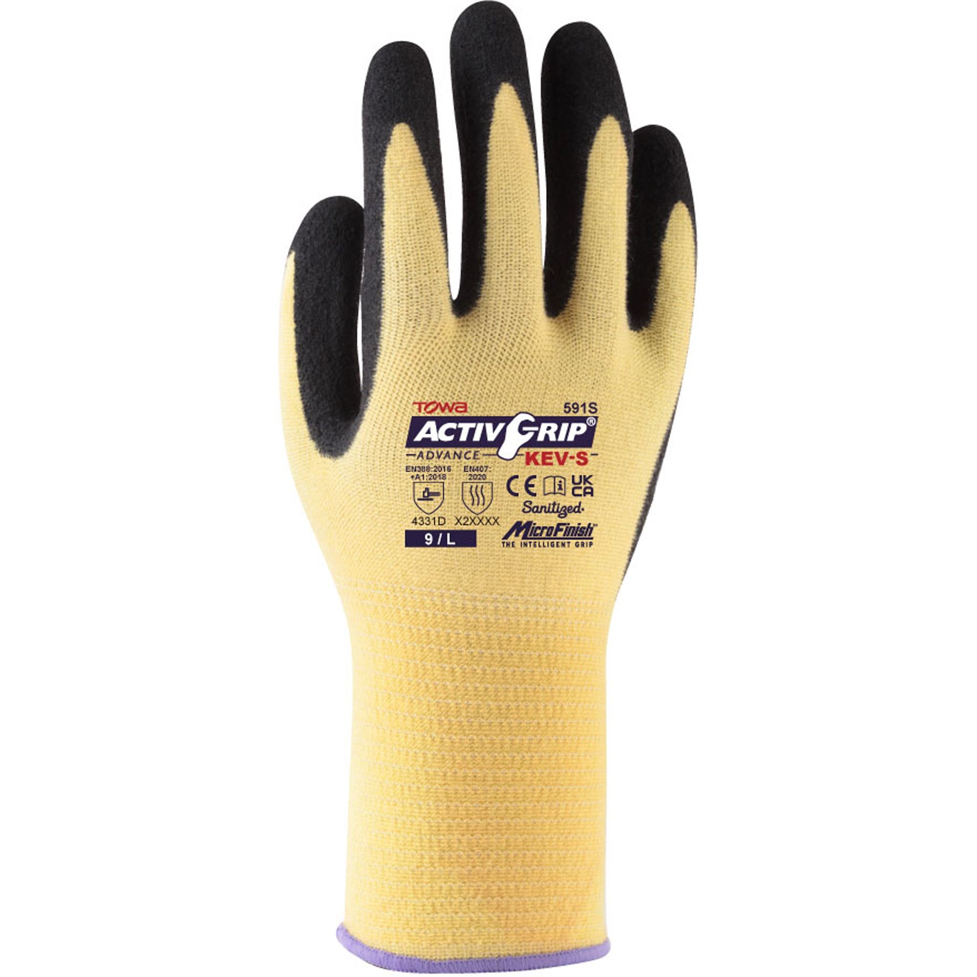 12 paia - Guanti da Lavoro Activgrip Advance Antitaglio in Kevlar e Fibre di Acciaio/Nitrile Neri 353141
