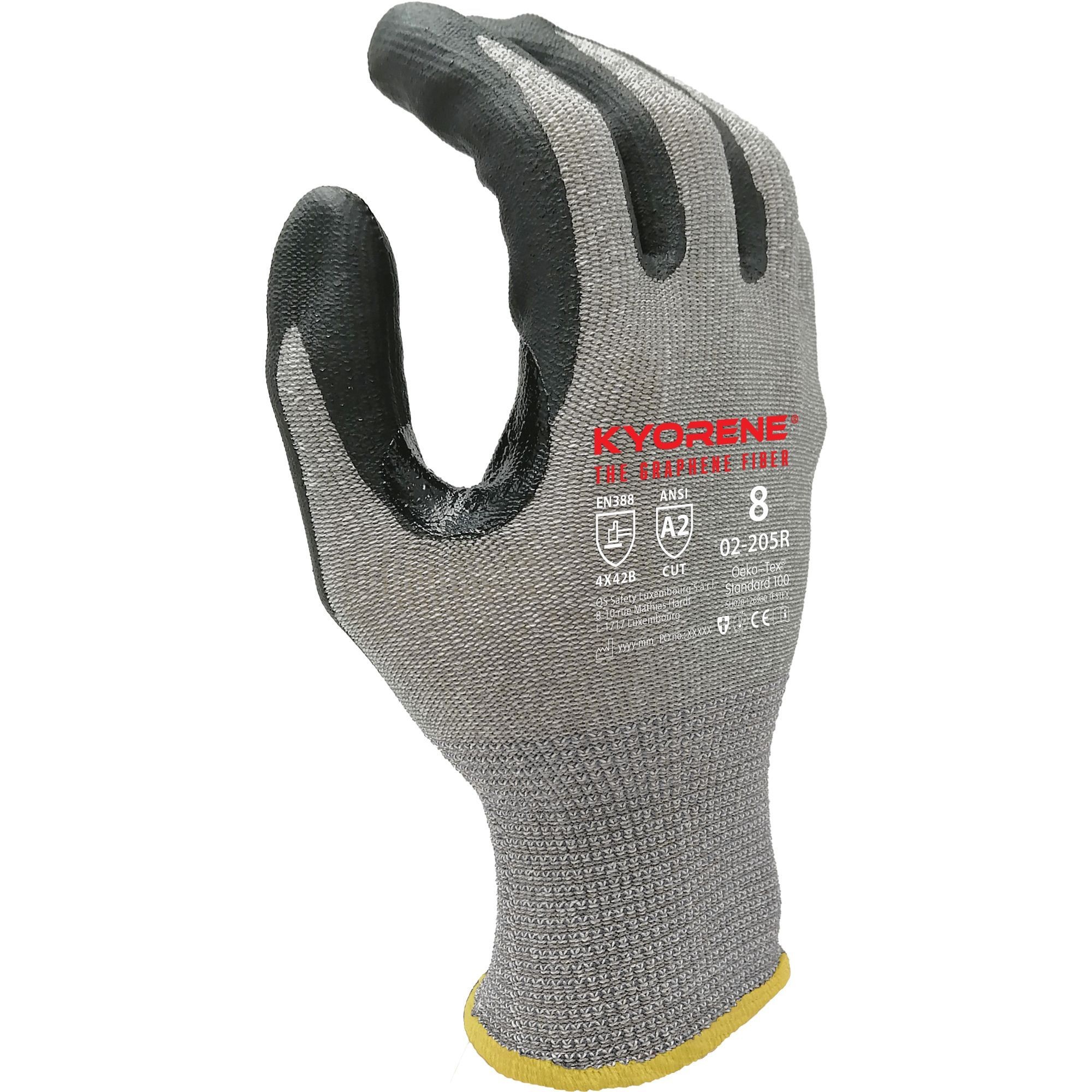 12 Paia - Guanti da Lavoro Antitaglio 02-205R Kyorene in Filato di Grafene/Nitrile Neri 353142