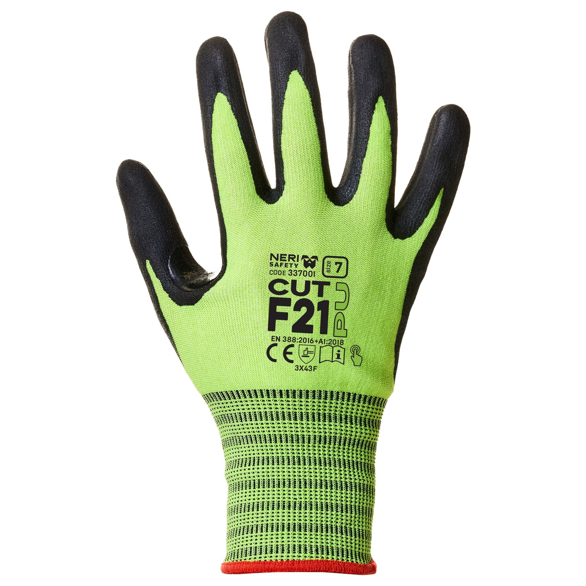 12 Paia - Guanti da Lavoro Cut F21 PU Antitaglio in Nylon-Spandex-Tungsteno/Poliuretano Neri 337001