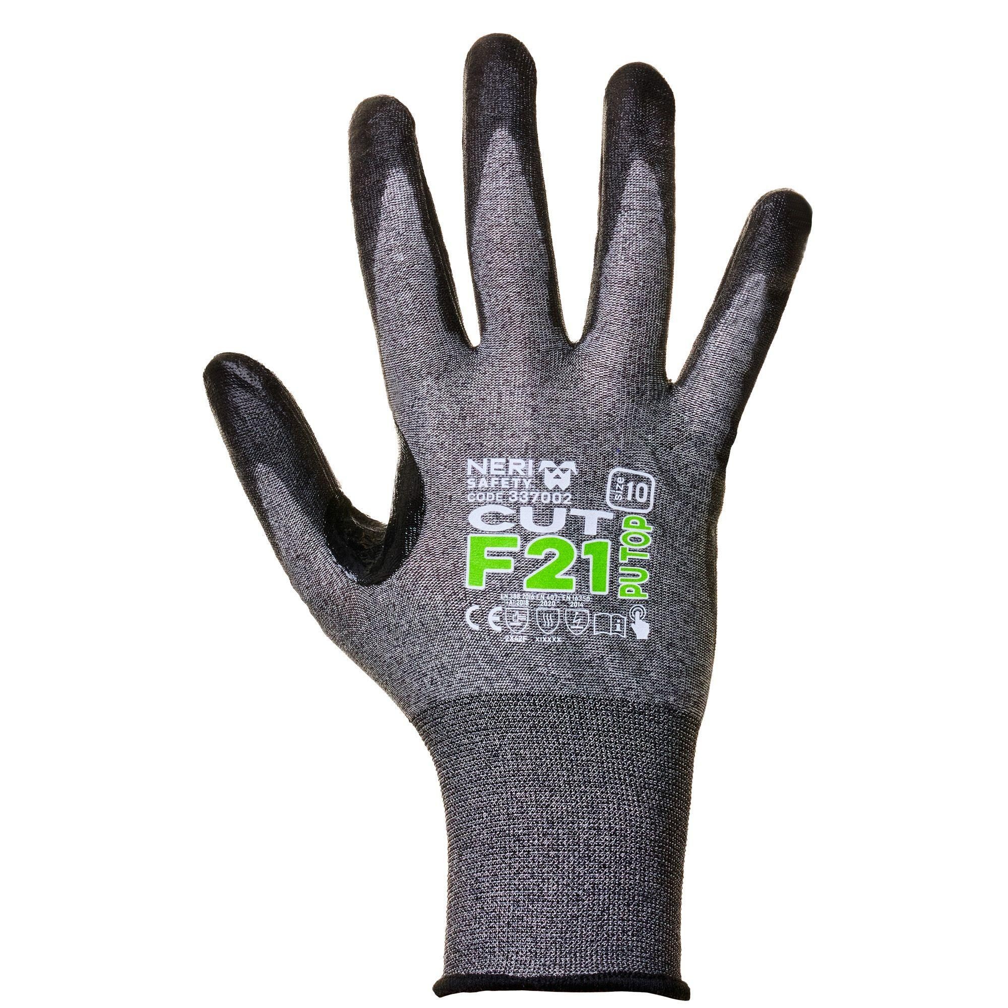 12 Paia - Guanti da Lavoro Cut F21 Top Antitaglio in Tungsteno - Carbonio - Nylon - Spandex/Poliuretano Neri 337002