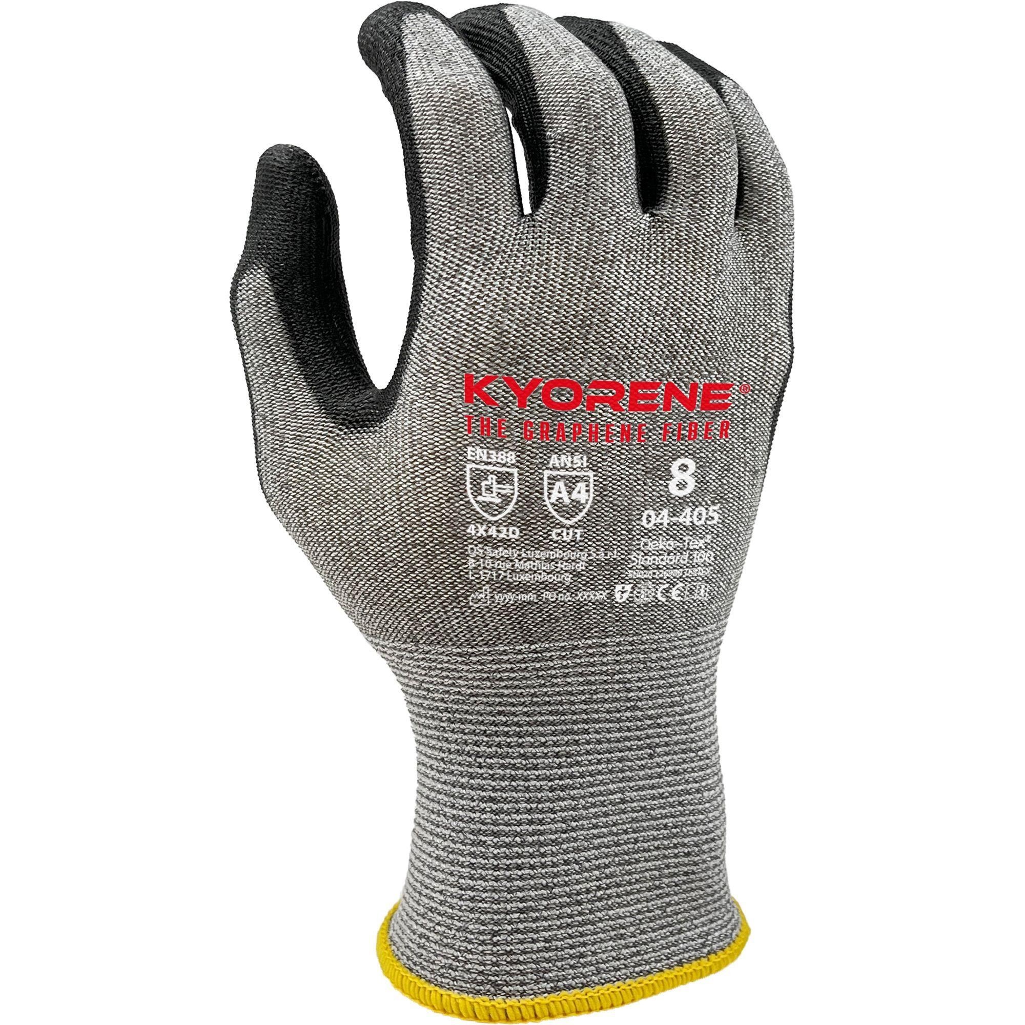 12 Paia - Guanti da Lavoro 04-405R Kyorene Antitaglio in Filato di Grafene e Poliuretano Neri 337043