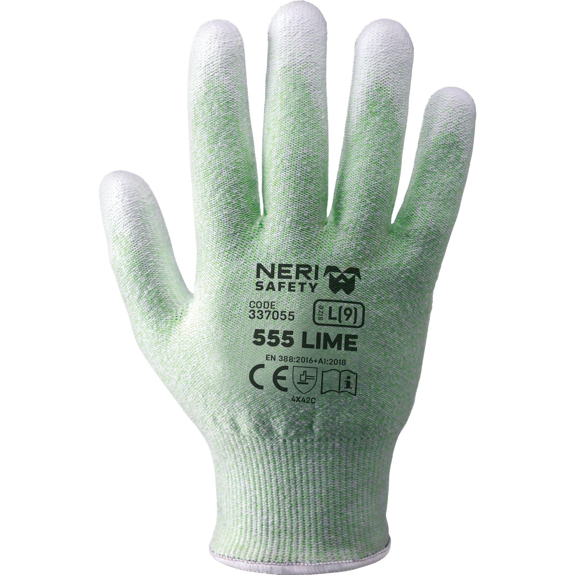 12 Paia - Guanti da Lavoro 555 Lime Antitaglio in Filato Spandex/Poliuretano Neri 337055