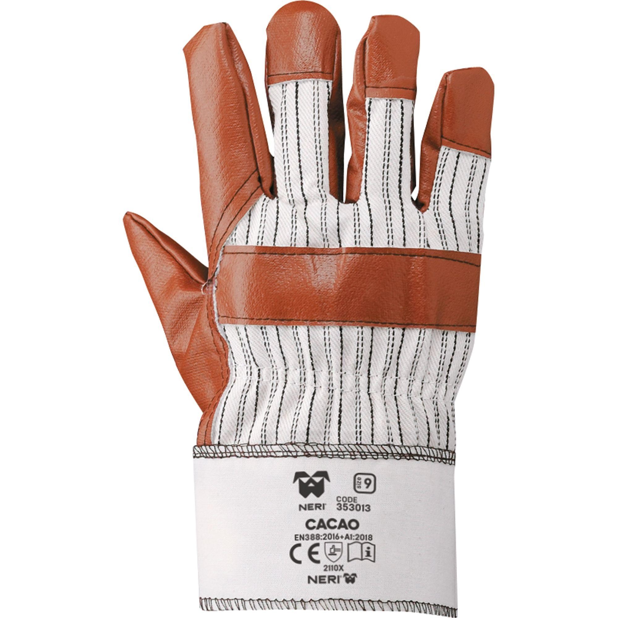 12 Paia - Guanti da Lavoro Cacao in Tela di Cotone Impregnati in Nitrile Neri 353013