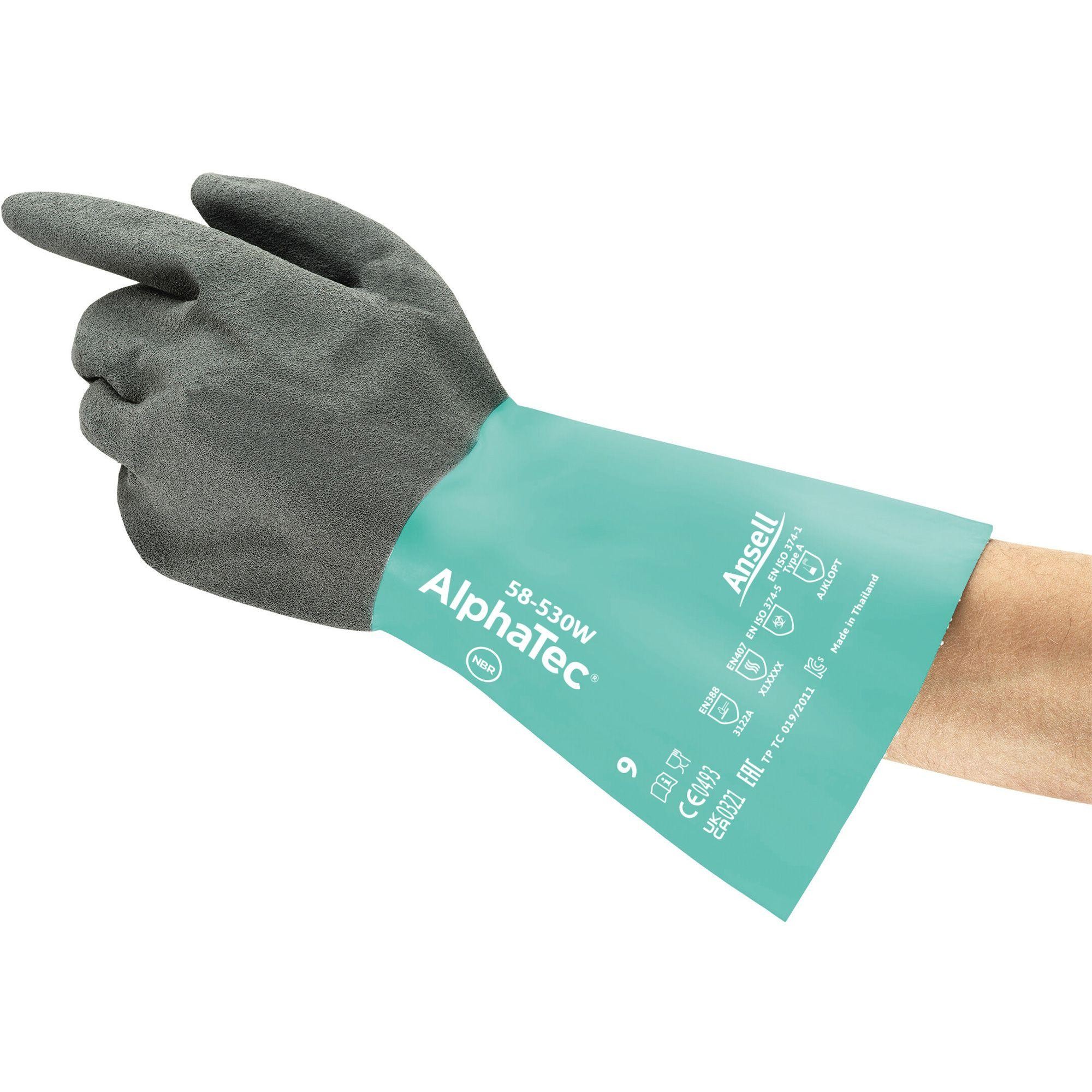 6 Paia - Guanti da Lavoro Ansell Alphatec in Nitrile 58 530W Neri 340015