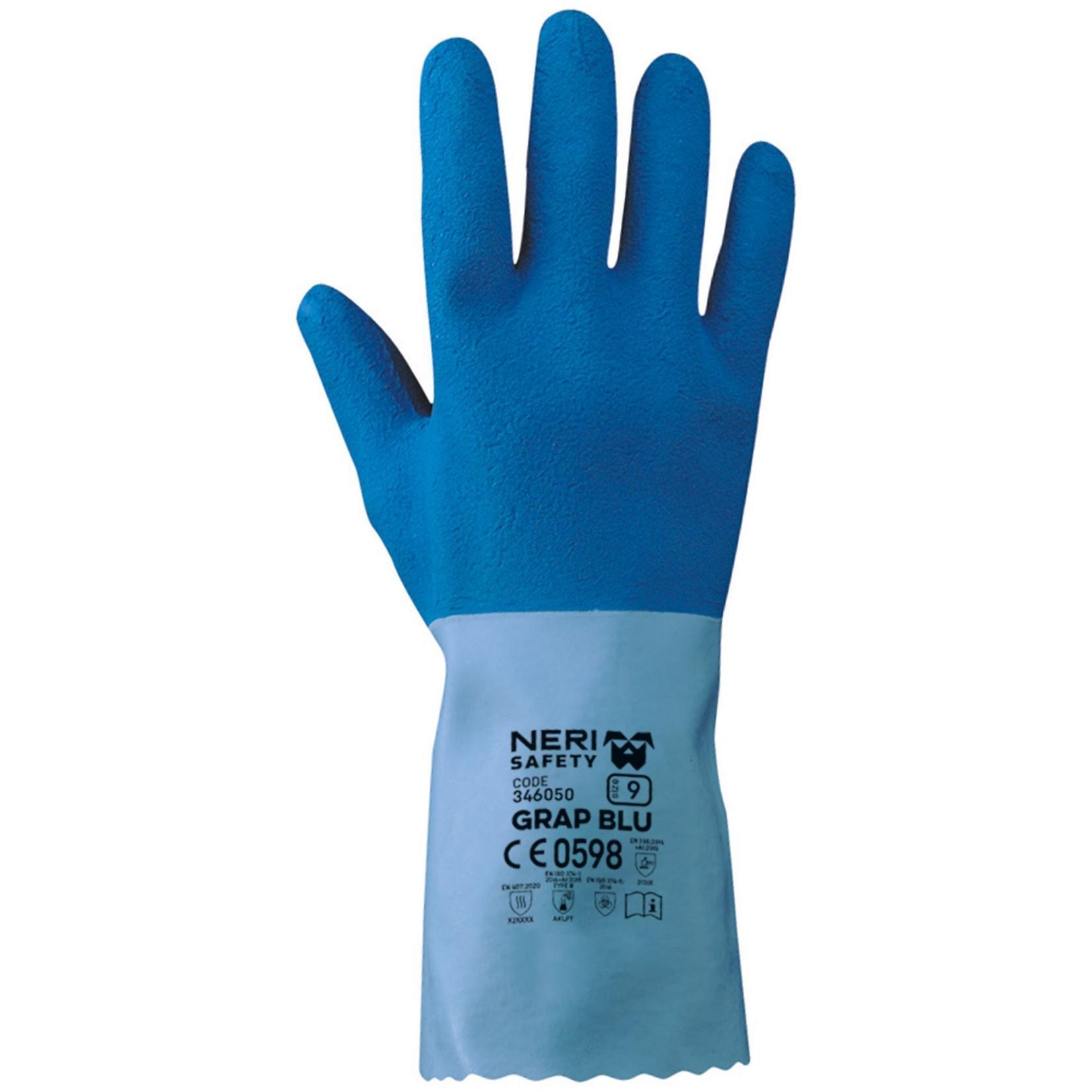 12 Paia - Guanti da Lavoro Grap Blu in Lattice Naturale Neri 346050