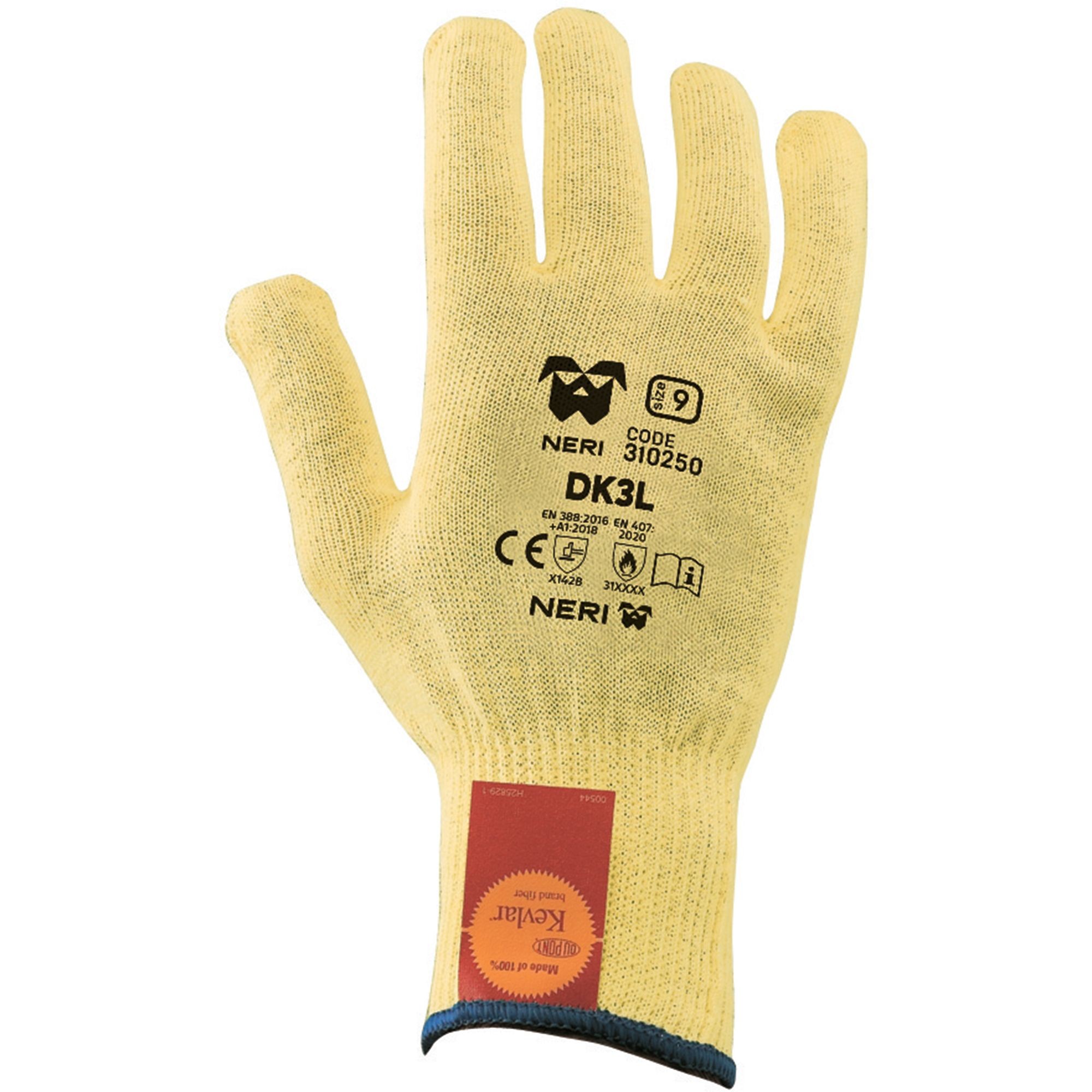 12 paia - Guanti da Lavoro DK3L Antitaglio 100% Kevlar Neri 310250