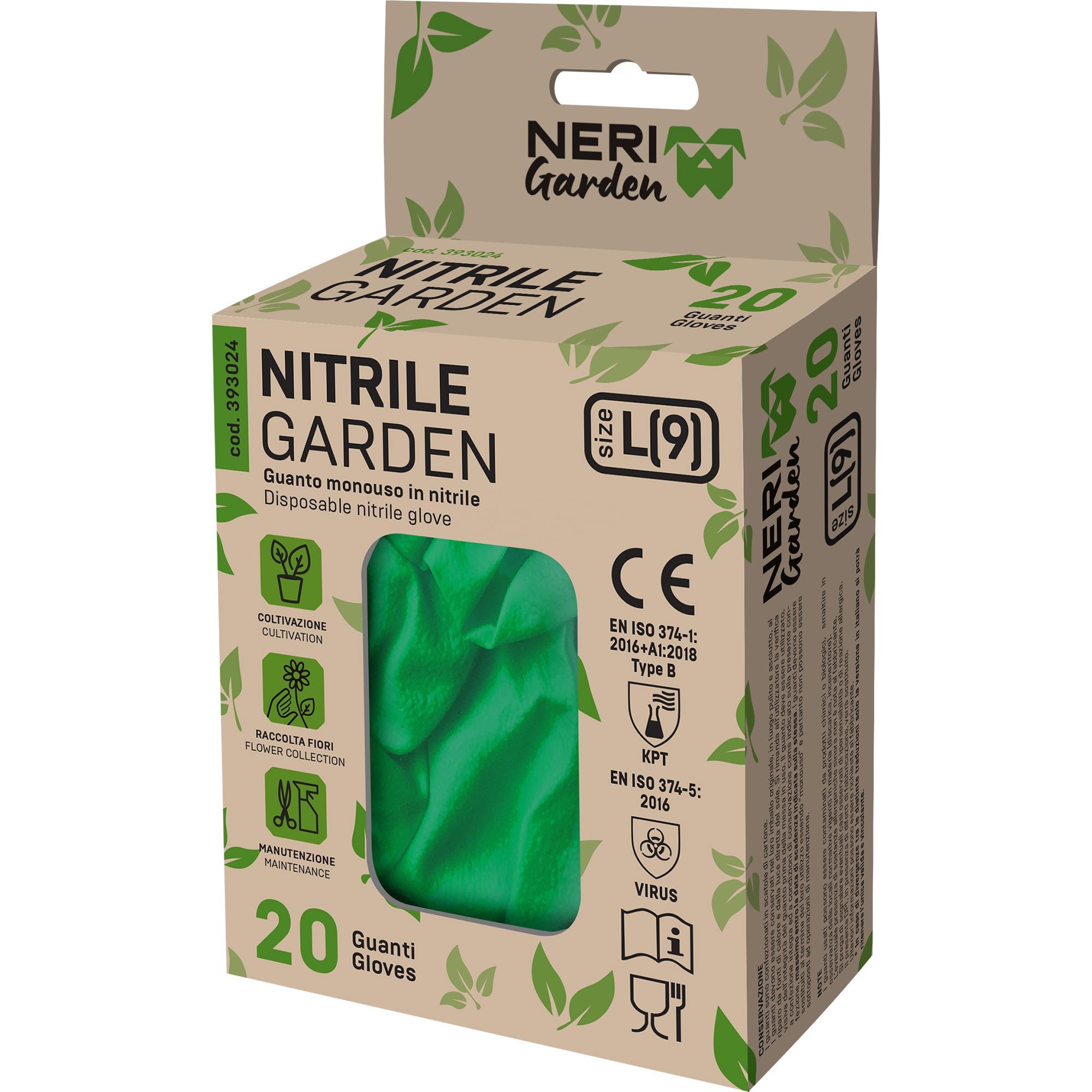 Guanti da Lavoro Nitrile Garden Monouso (20 pezzi) Neri 393024