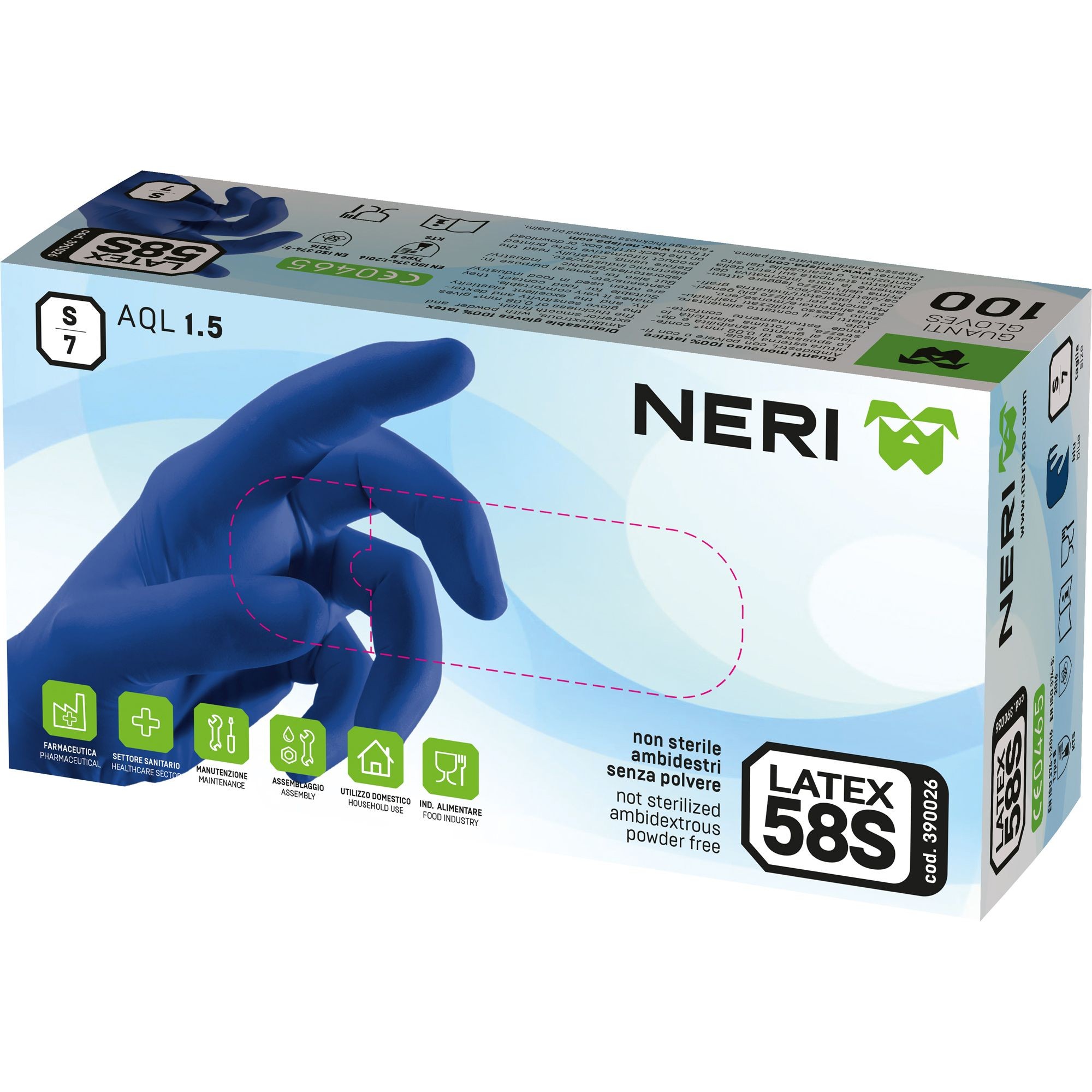 Guanti da Lavoro Latex 58S Monouso (100 Pezzi) Neri 390026