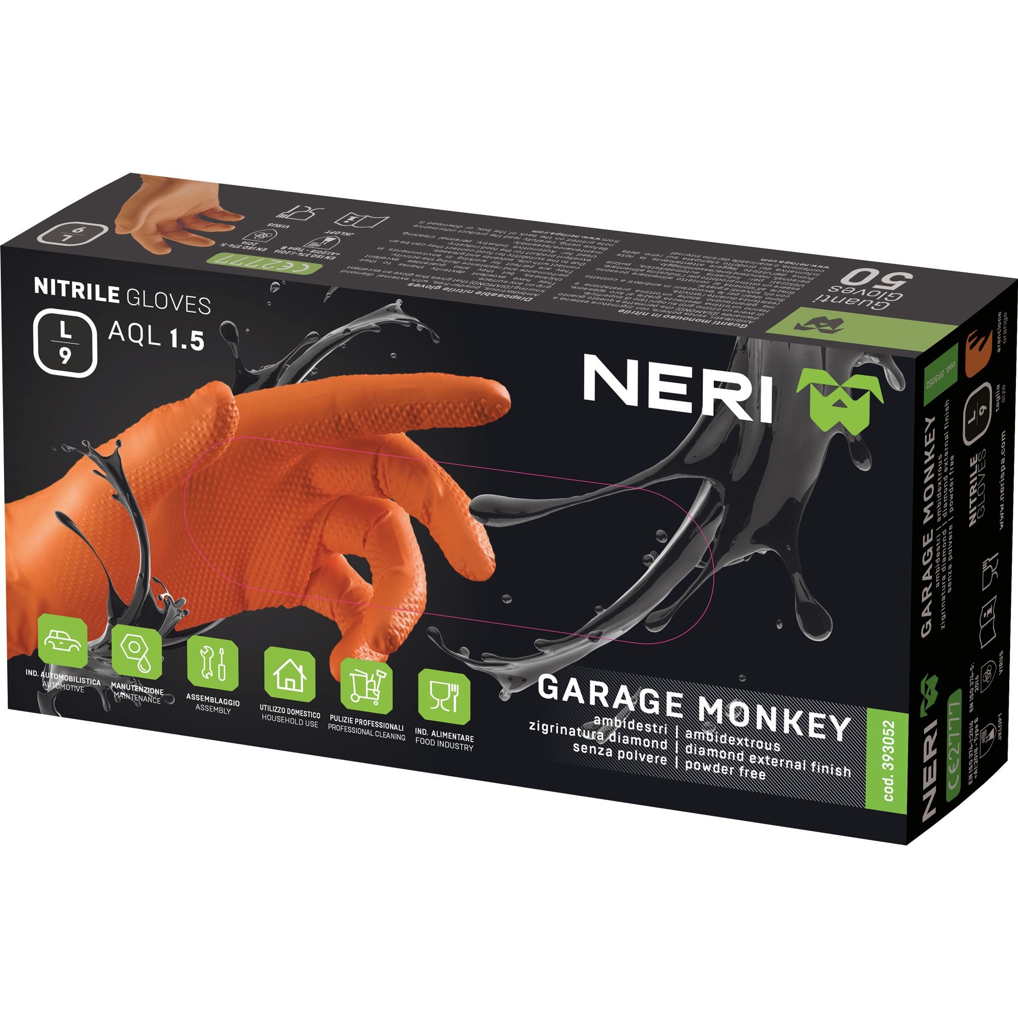 Guanti da Lavoro Garage Monchey Monouso (50 pezzi) in Nitrile Neri 393052