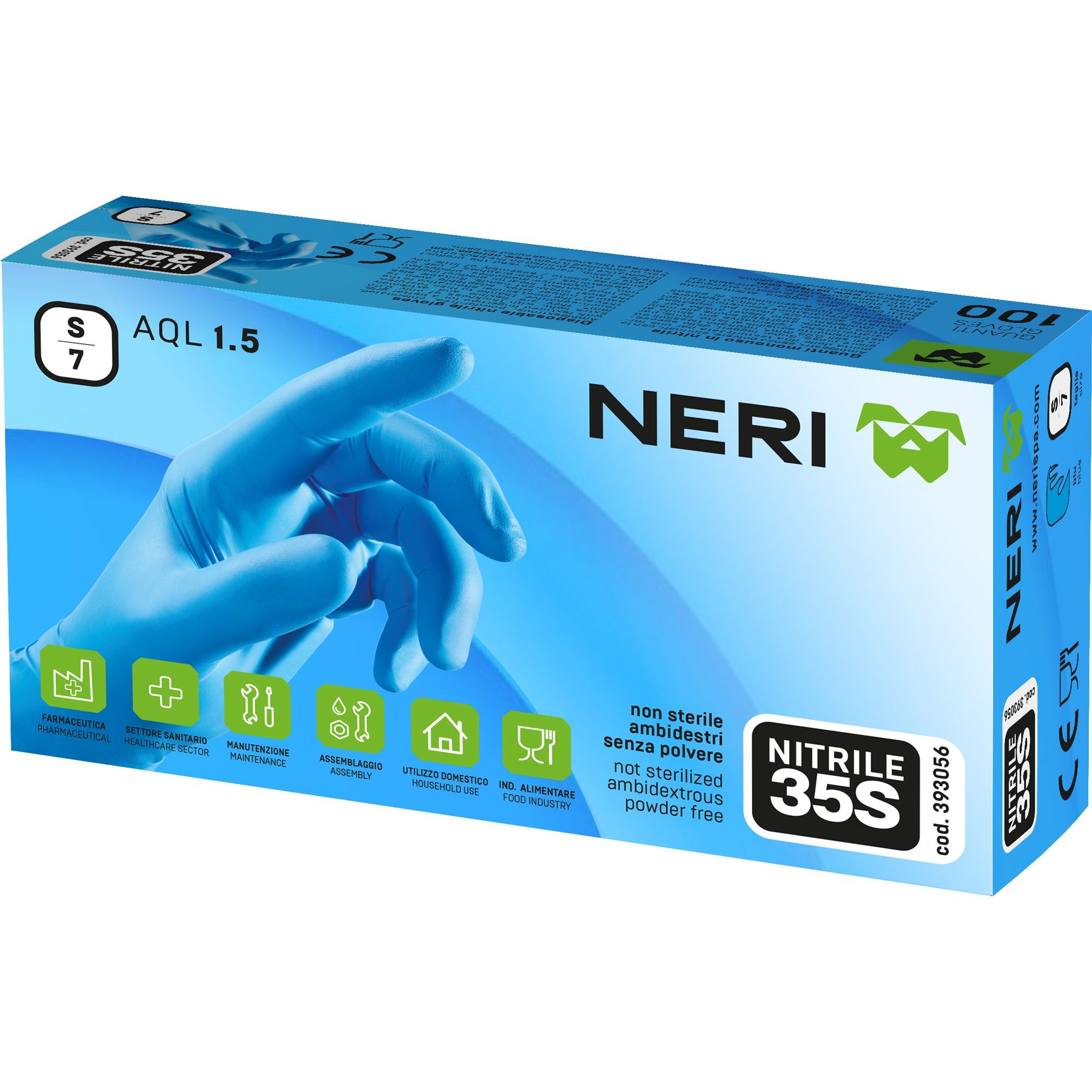 Guanti da Lavoro Nitrile 35S Monouso AQL 1.5 (100 Pezzi) Neri 393056