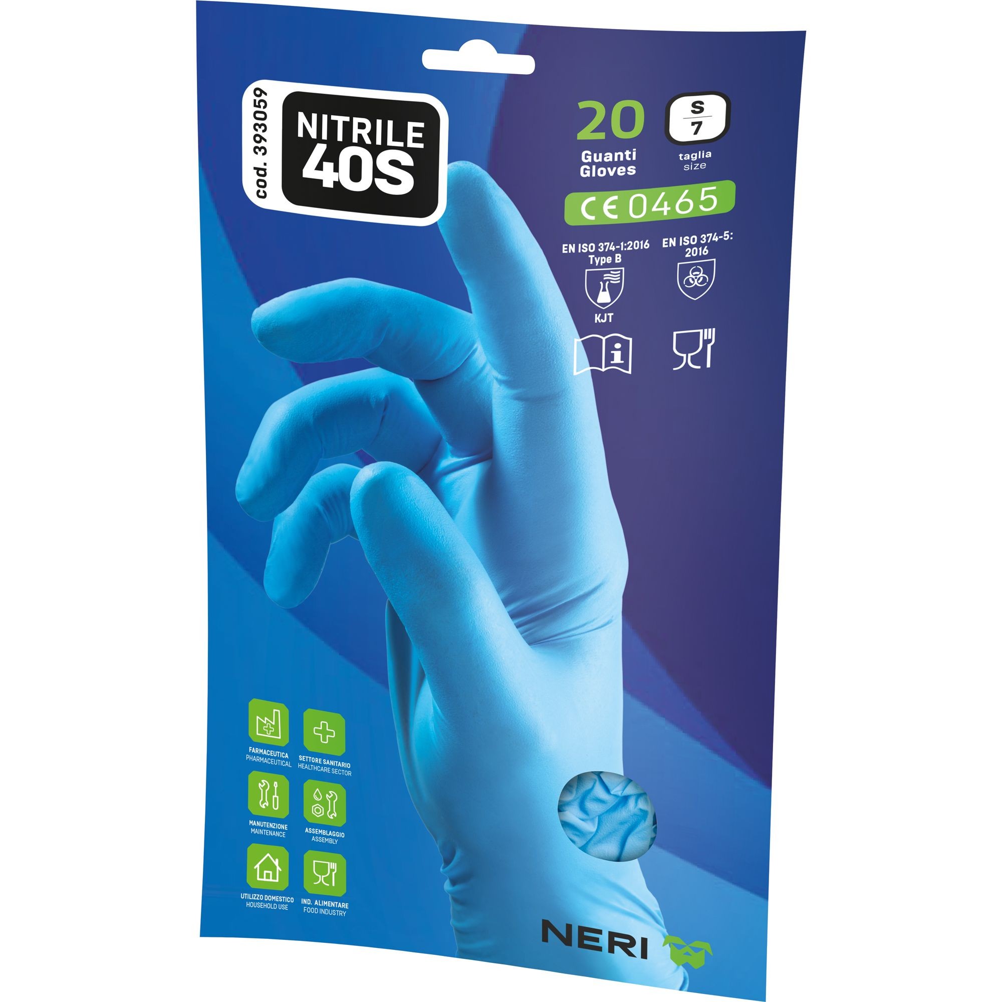 Guanti da Lavoro Nitrile 40S Monouso AQL 1.5 (20 Pezzi) Neri 393059