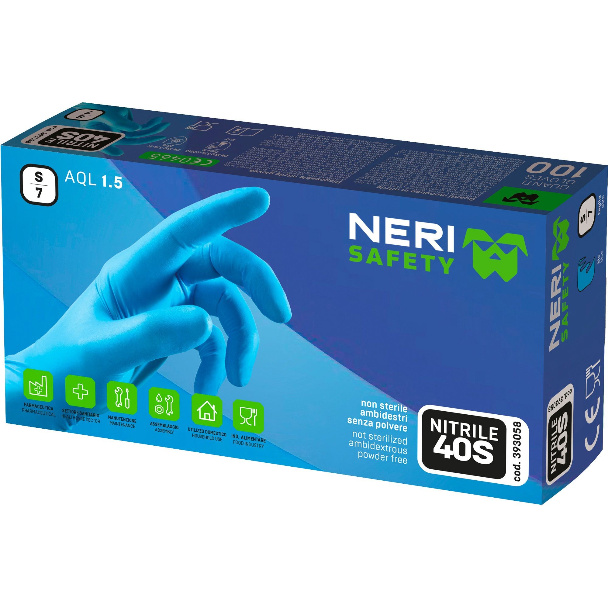 Guanti da Lavoro Nitrile 40S Monouso AQL 1.5 (100 Pezzi) Neri 393058
