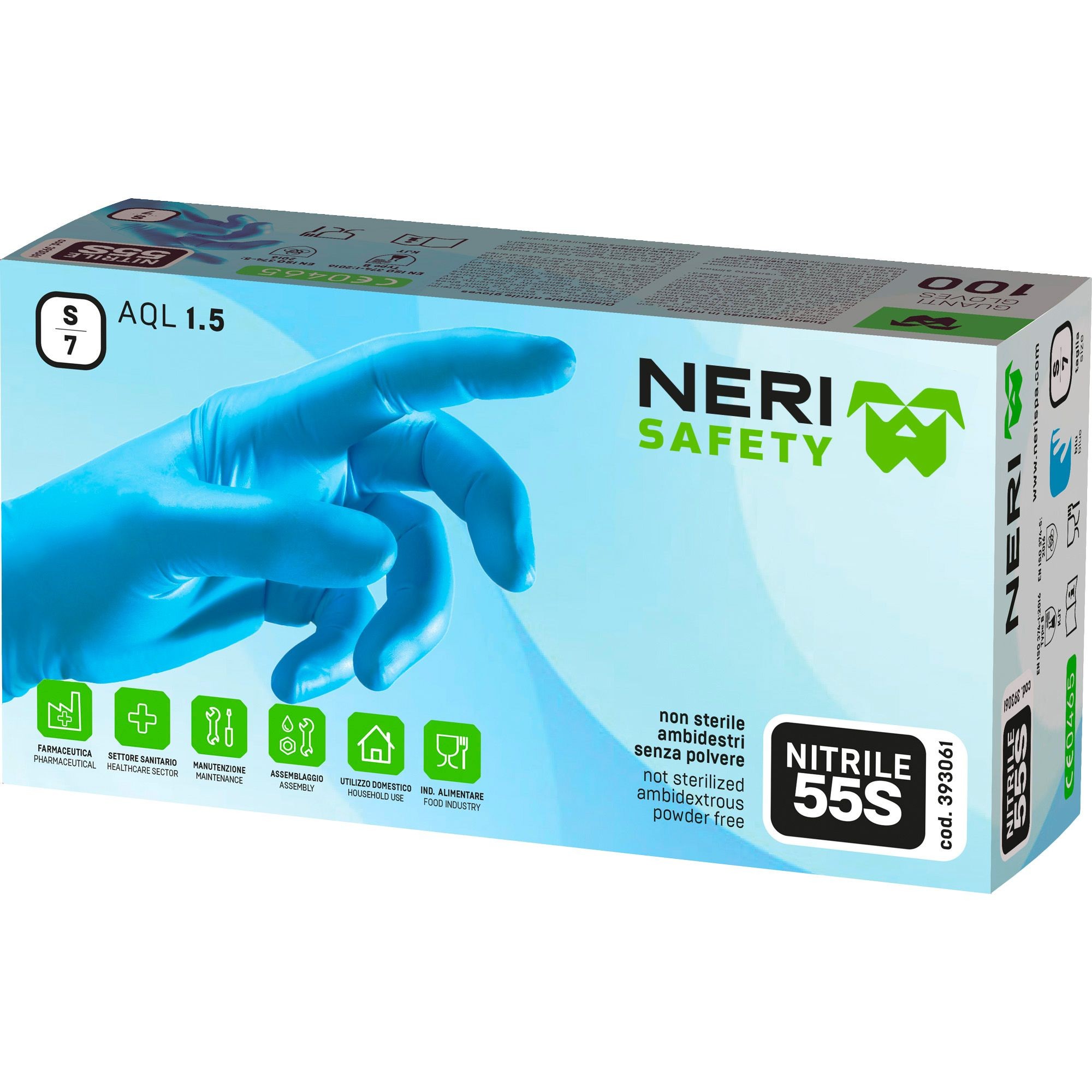 Guanti da Lavoro Nitrile 55S Monouso AQL 1.5 (100 Pezzi) Neri 393061