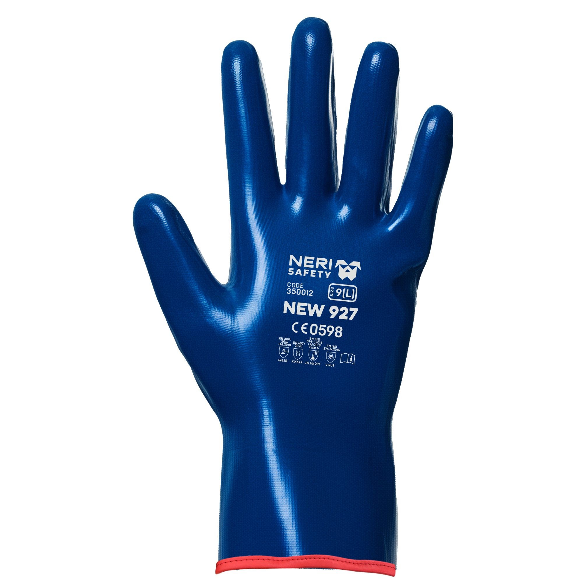 12 Paia - Guanti da Lavoro New 927 in Nylon e Poliestere Impregnato in NBR Neri 350012