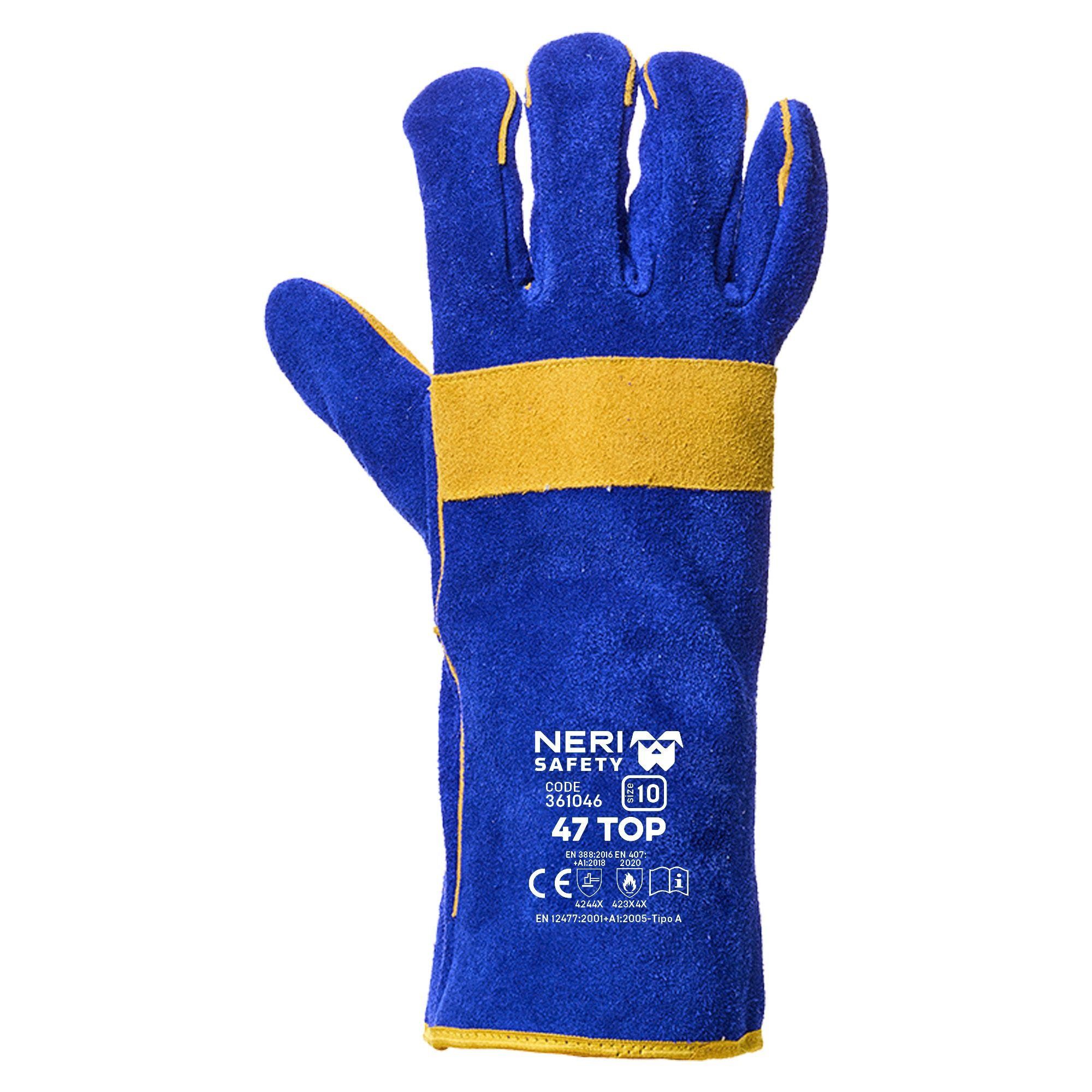 12 Paia - Guanti da Lavoro 47 Top Antitaglio in Pelle Crosta Neri 361046