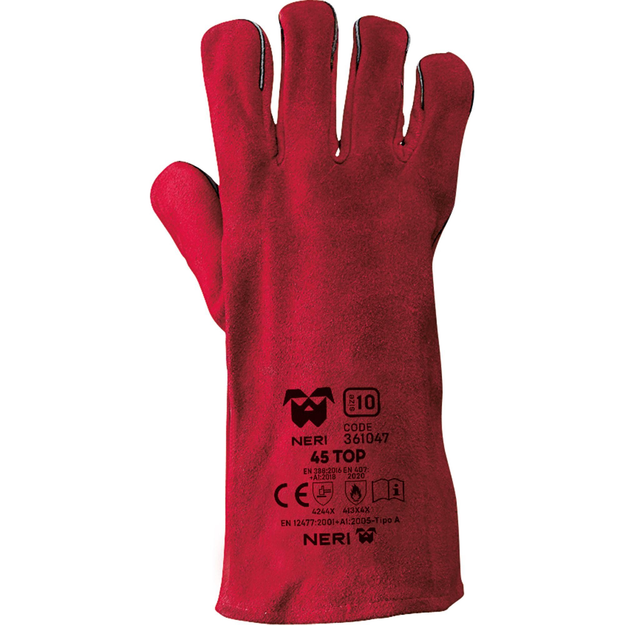 12 Paia - Guanti da Lavoro 45 Top Antitaglio in Pelle Crosta Neri 361047