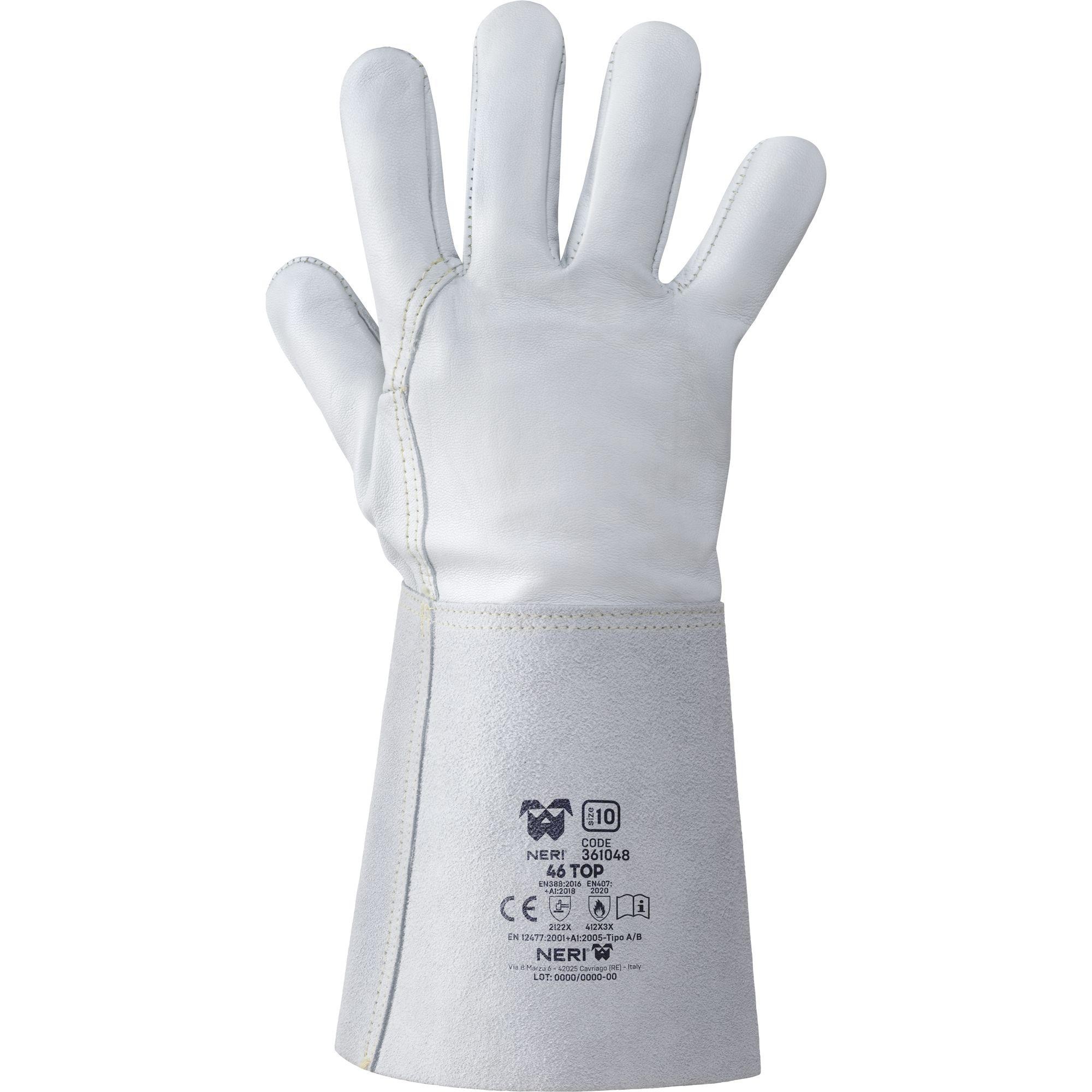 12 Paia - Guanti da Lavoro 46 Top in Pelle Fiore Ovino/Crosta Bovina Neri 361048