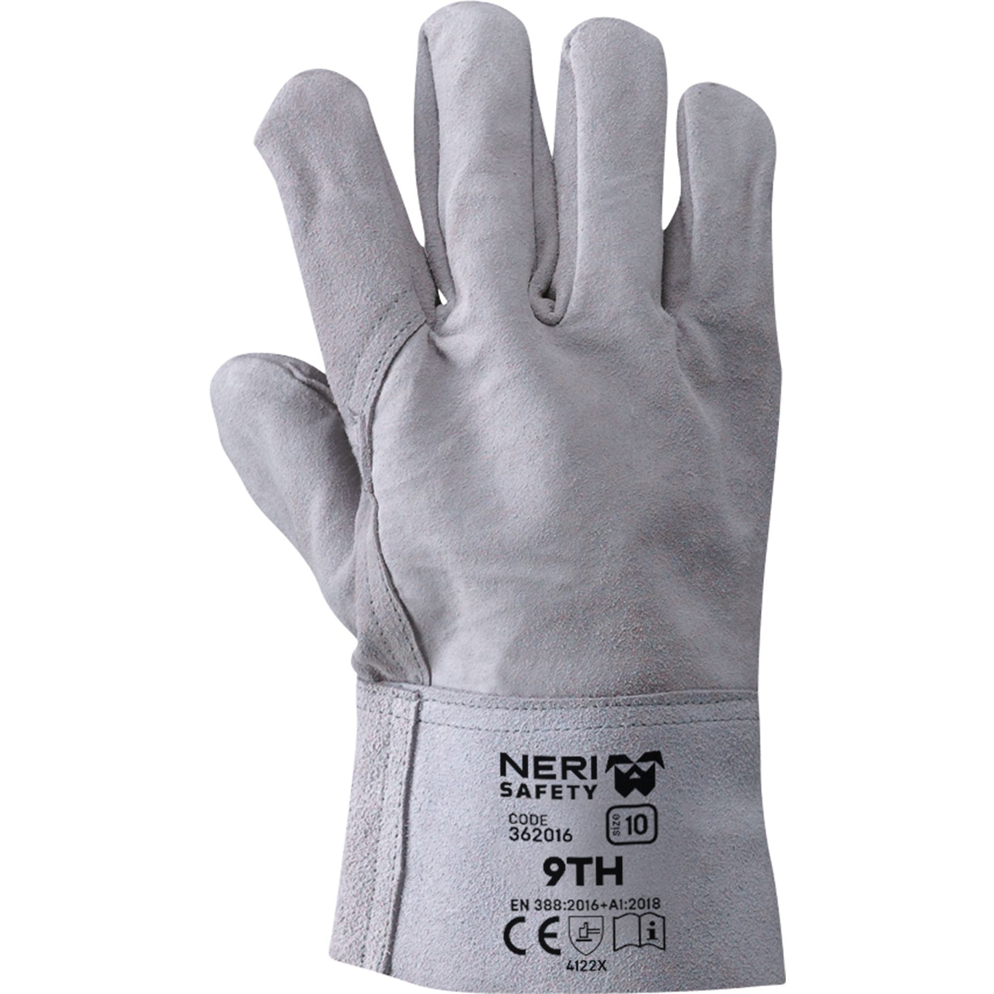 12 Paia - Guanti da Lavoro 9TH in Pelle Crosta Bovina Neri 362016