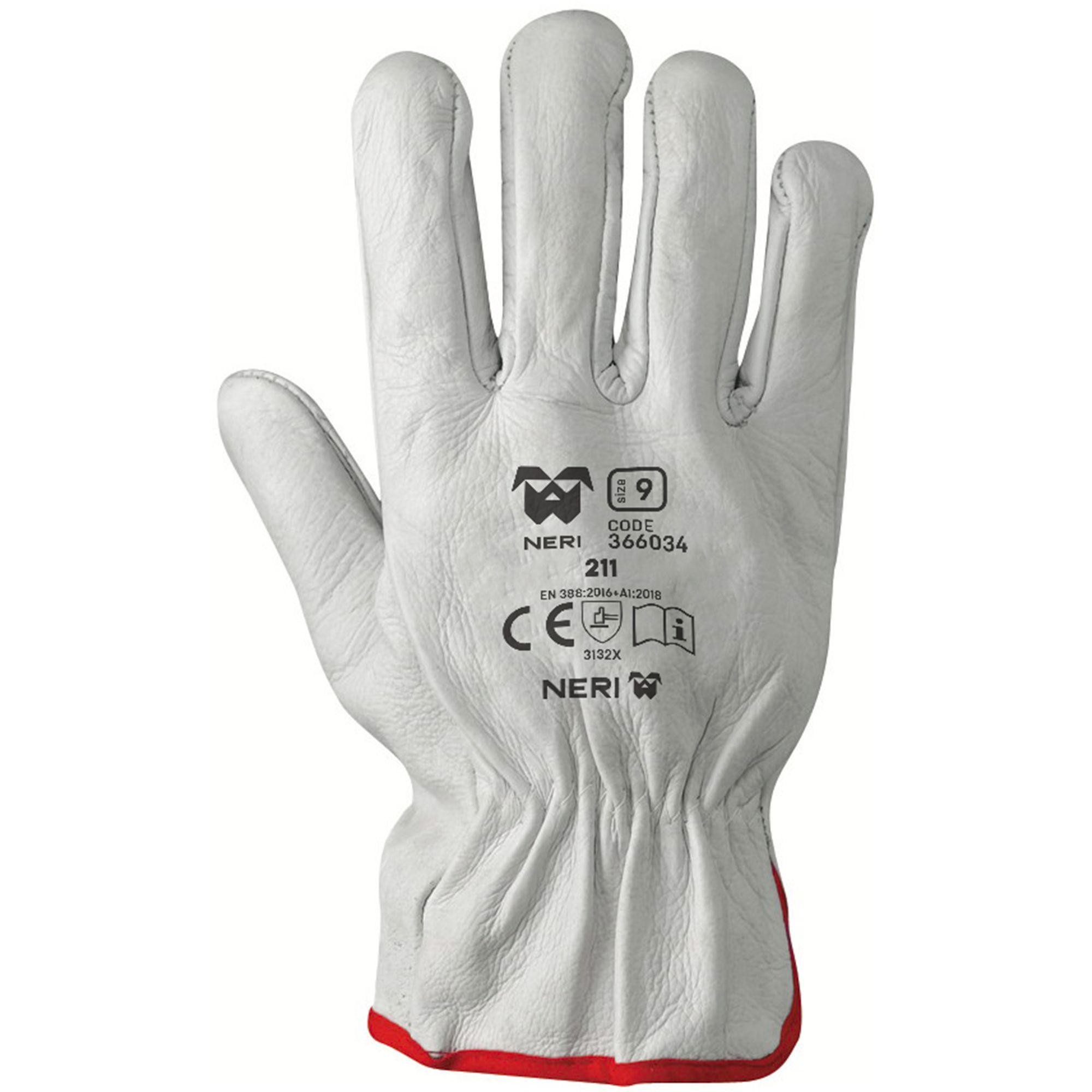 12 Paia - Guanti da Lavoro in Pelle Fiore Bovina 211 Neri 366034