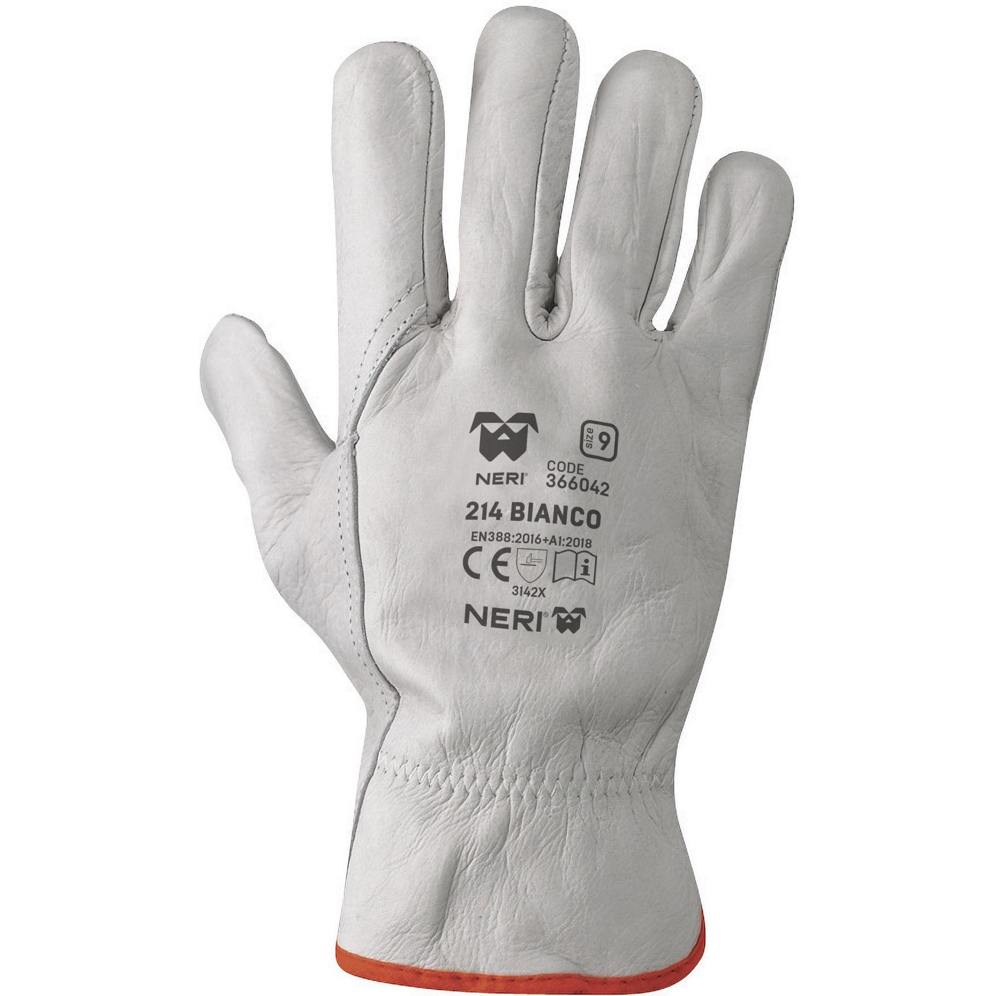 12 Paia - Guanti da Lavoro in Pelle Fiore Bovina 214 Top Neri 366042