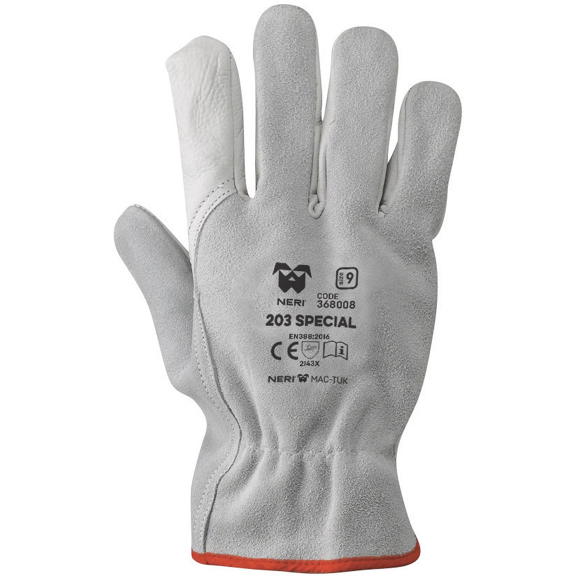 12 Paia - Guanti da Lavoro in Pelle Fiore Bovina/Crosta 203 Special Neri 368008
