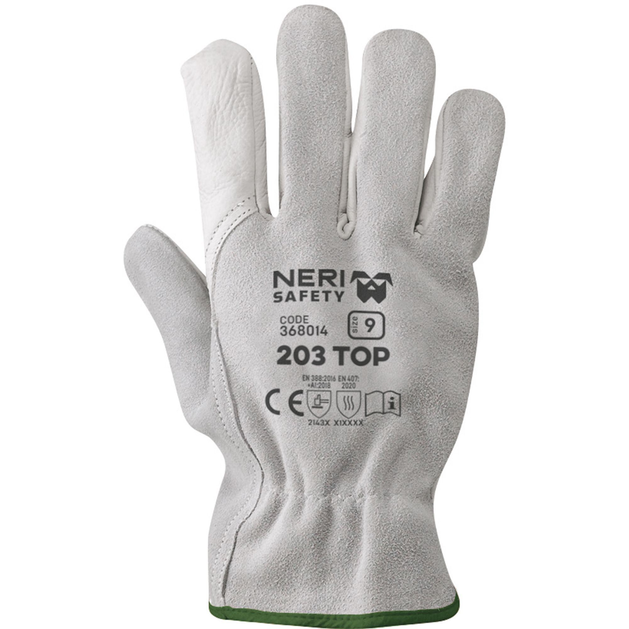 12 Paia - Guanti da Lavoro in Pelle Fiore Bovina/Crosta 203 Top Neri 368014