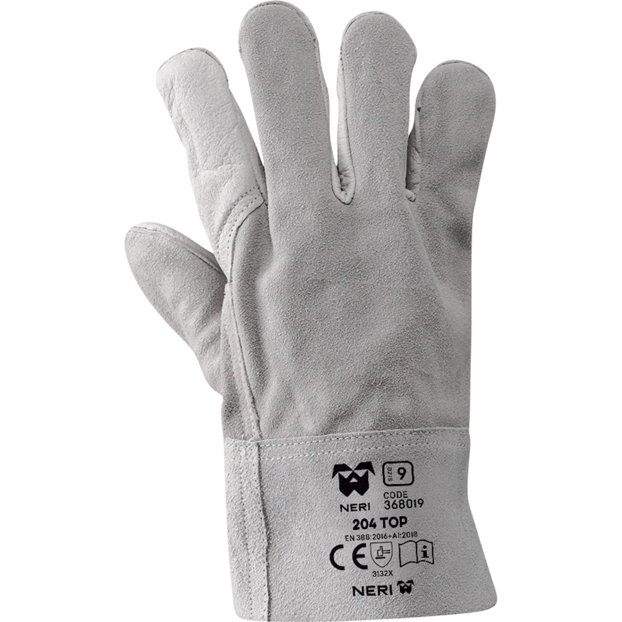 12 Paia - Guanti da Lavoro in Pelle Fiore Bovina/Crosta 204 Top Neri 368019
