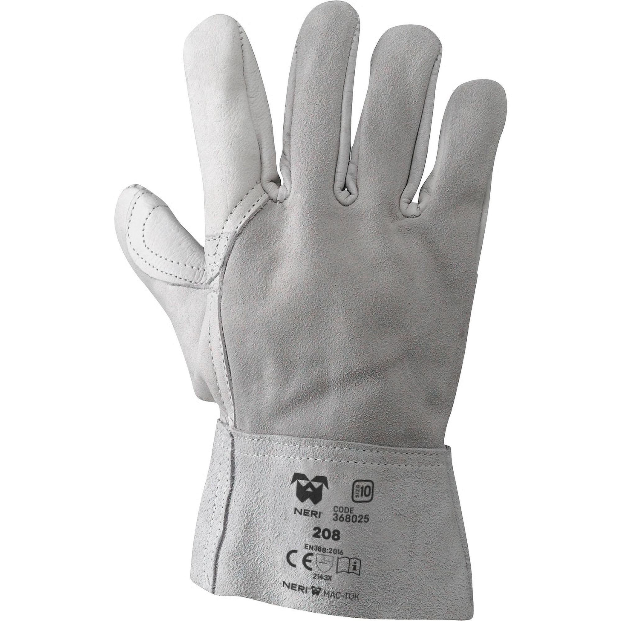 12 Paia - Guanti da Lavoro in Pelle Fiore Bovino/Crosta 208 Top Neri 368025
