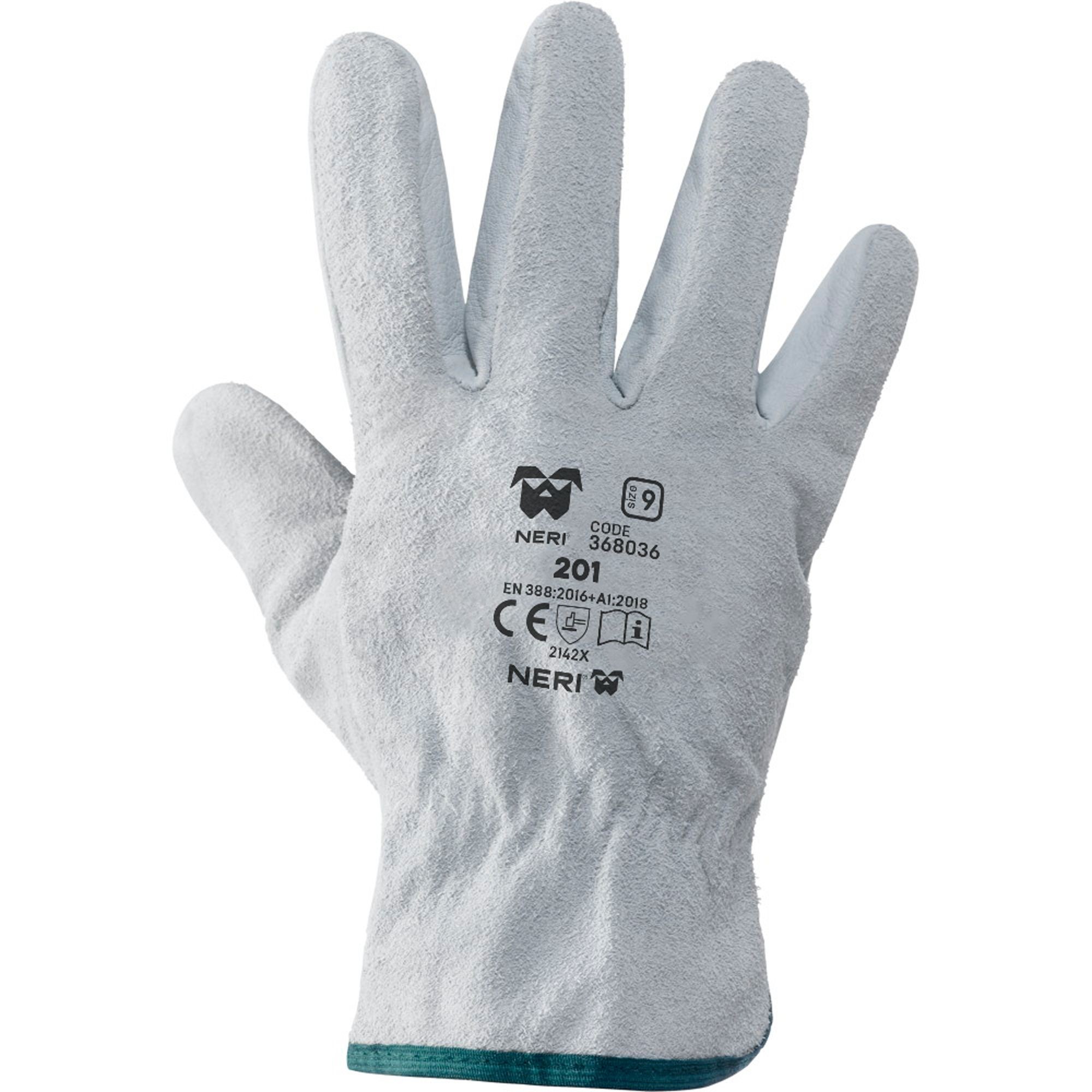 12 Paia - Guanti da Lavoro in Pelle Fiore Bovino/Crosta Neri 368036