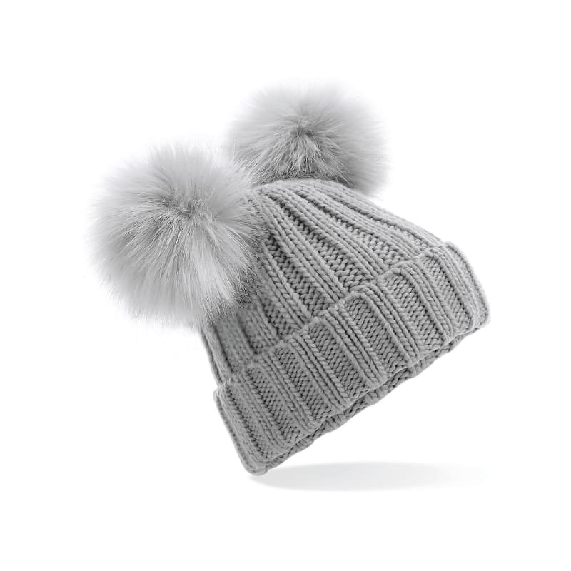 Cappello Faux Fur Double Pop Pom Beanie Beechfield - B414