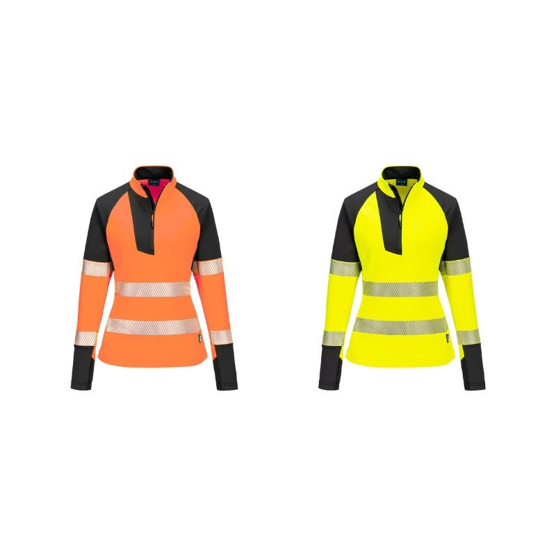 Felpa da Lavoro Alta Visibilit� Stretch Mezza Zip Impermeabile da Donna Portwest T173