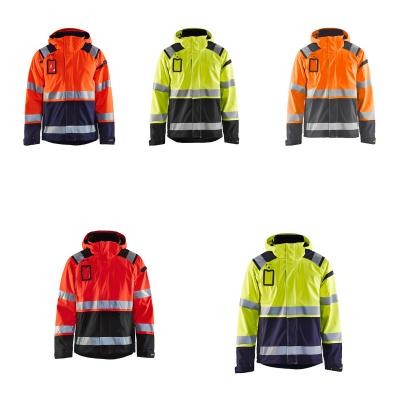 Giacca a guscio da lavoro Blaklader multitasche alta visibilit� stretch con capuccio impermeabile 498719873389L