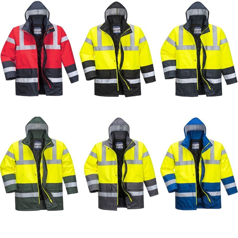 Giacca da Lavoro Alta Visibilit� Impermeabile Multitasche Bicolore con Cappuccio Traffic Portwest S466
