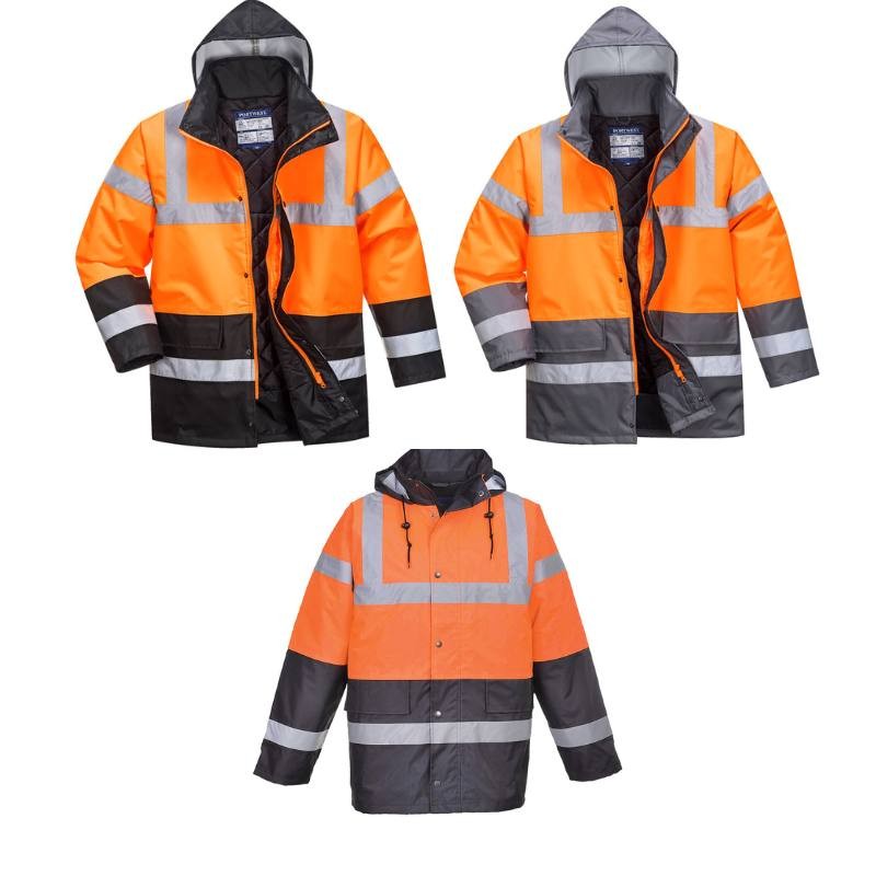 Giacca da Lavoro Alta Visibilit� Impermeabile Multitasche Bicolore con Cappuccio Traffic Portwest S467