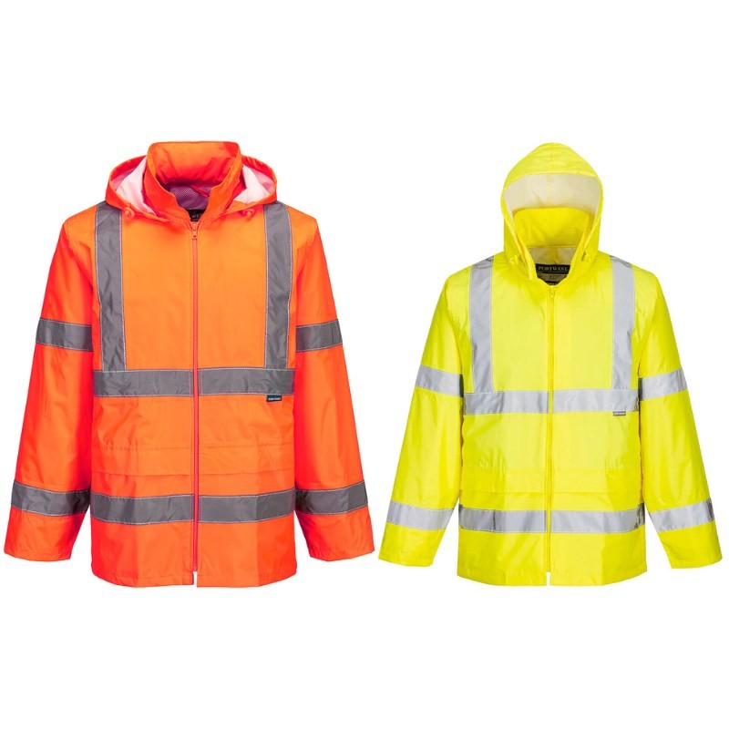 Giacca da Lavoro Alta Visibilit� Impermeabile Multitasche con Cappuccio Portwest H440