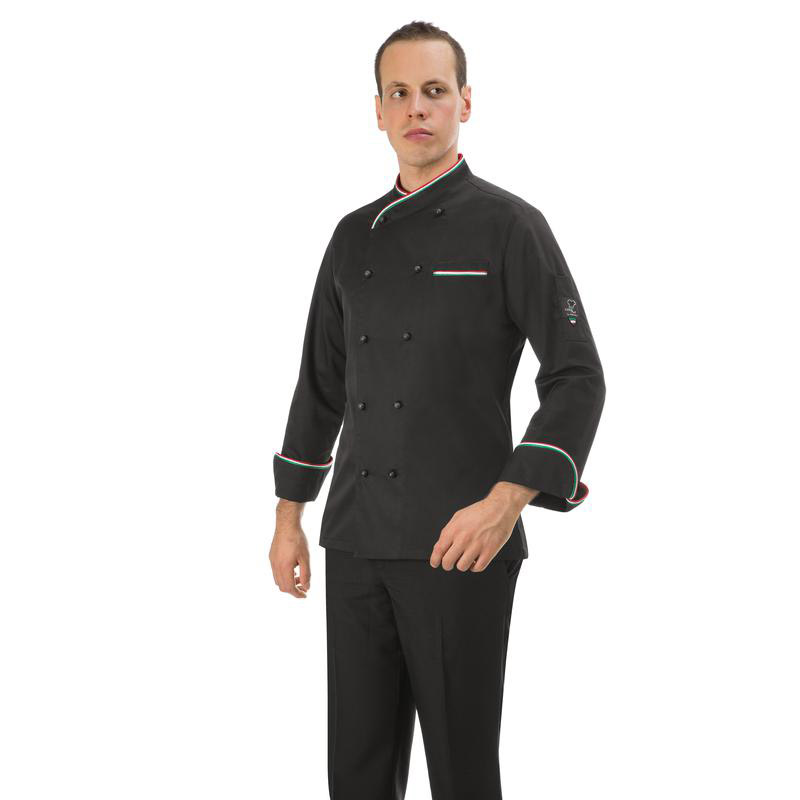 Giacca Cuoco Donna Susi Nera Con Profilo Argento Manica Lunga E Bottoni A Pressione - Giblor's