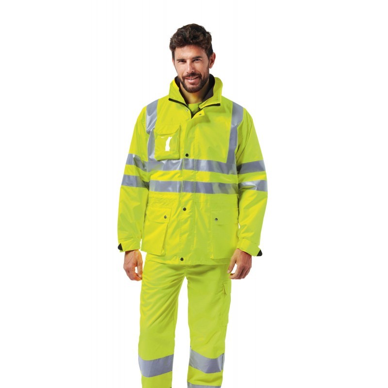 Giaccone da lavoro Impermeabile Alta visibilit� Multitasche Cappuccio a scomparsa Logica REGALHV/G-L